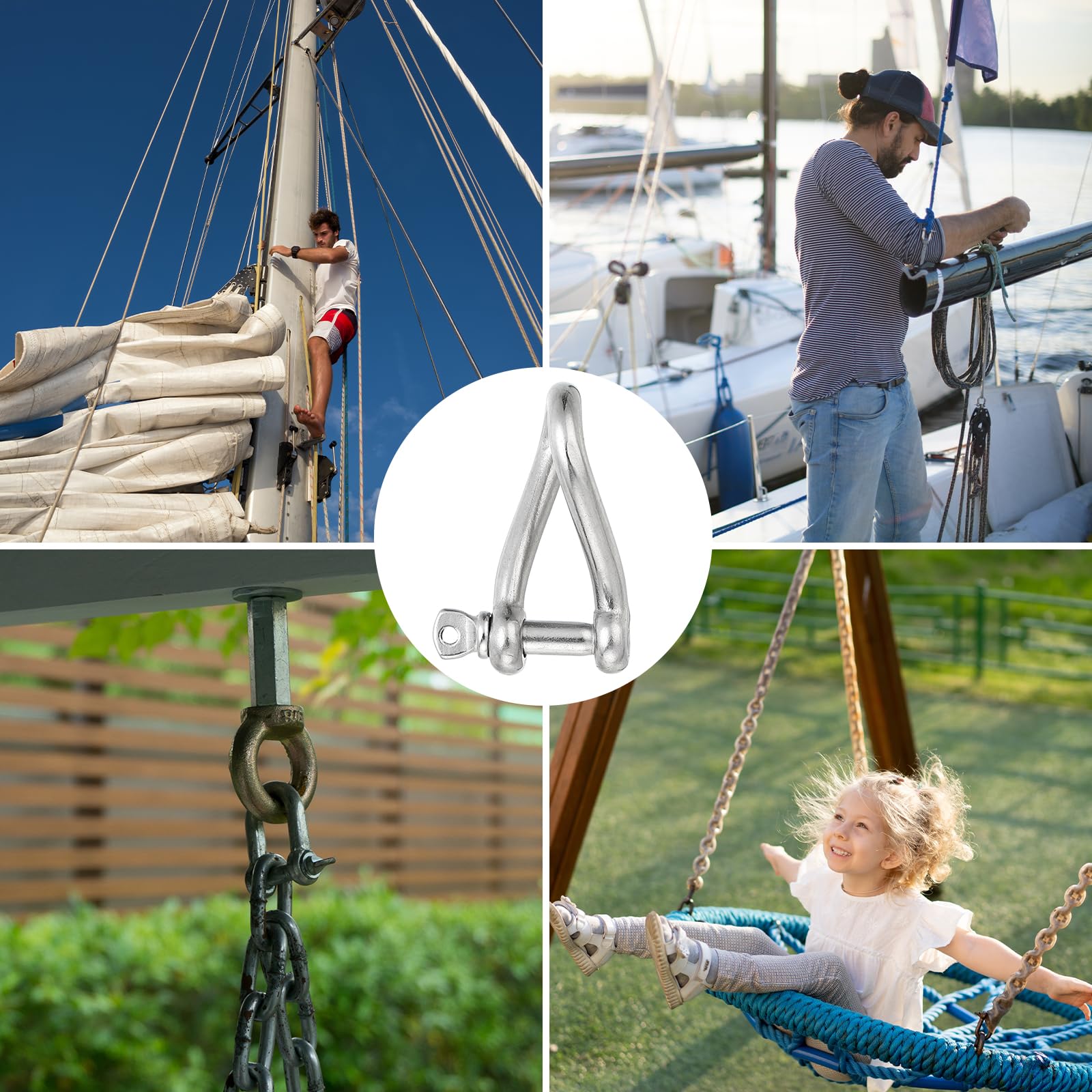 PATIKIL 316 Gancio a Vite Acciaio Inossidabile 3/8" 10mm, 4pz 1279 Lbs Grilli a Vite Perno Carico 661 Libbre per Funi Metalliche Acciaio Trazione Accessori per Movimentazione Marittima