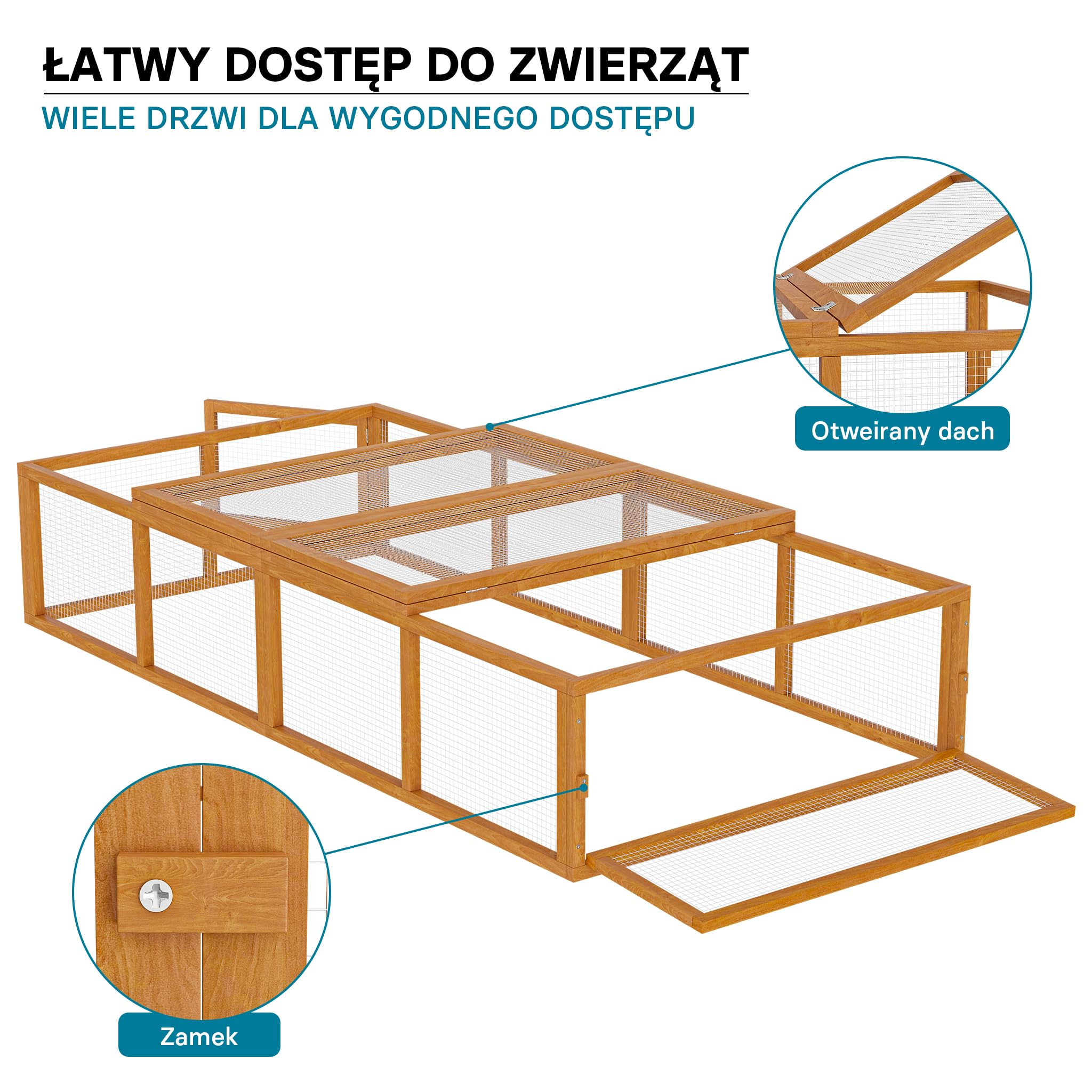 Wiltec XXL wybieg zewnętrzny drewniany 1800 x 900 x 480 mm, wybieg skrzyniowy z pokrywą na zawiasach, wybieg dla małych zwierząt dla królików i zajęcy, wybieg zewnętrzny