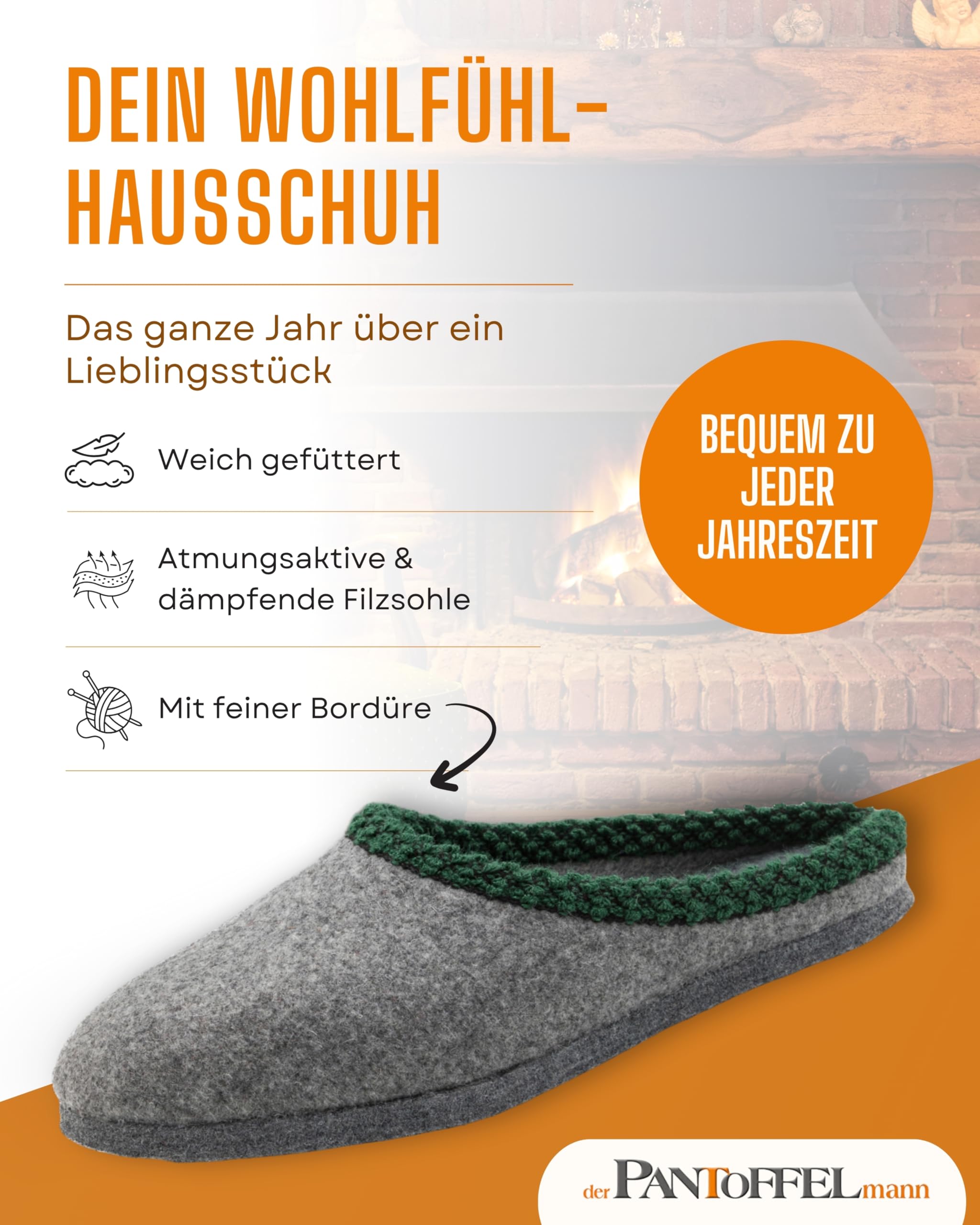Pantoffelmann Hauspantoffeln mit Filzsohle I Gemütliche Filzpantoffeln in verschiedenen Farben & Größen I Warme atmungsaktive Hausschuhe Filz I Pantoffeln Herren & Damen mit dicker Filz Laufsohle