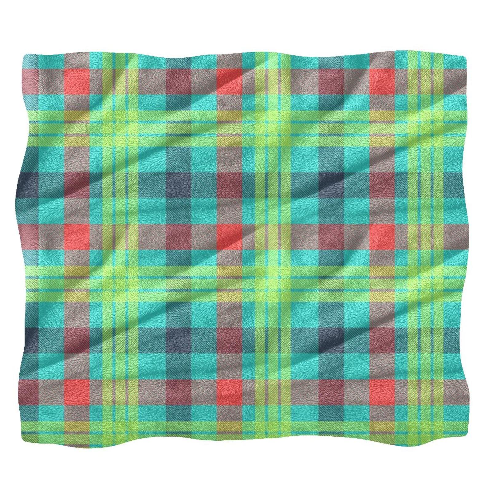 Couverture polaire douce plaid tartan multicolore pour lit et canapé