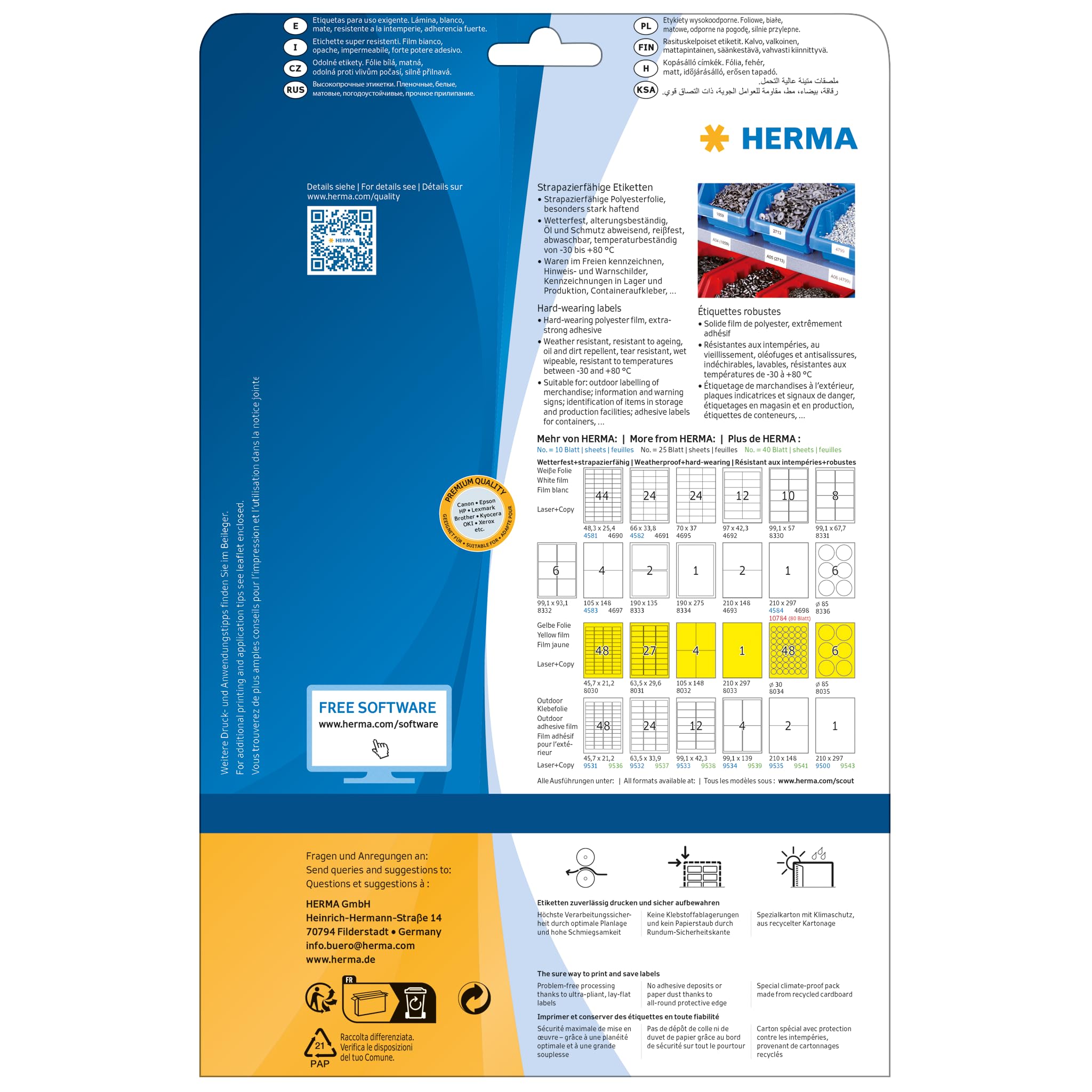 HERMA Etichette Impermeabili, 210 x 297 mm, Etichette Adesive A4 per Stampante, 1 Etichette per Foglio, Bianco
