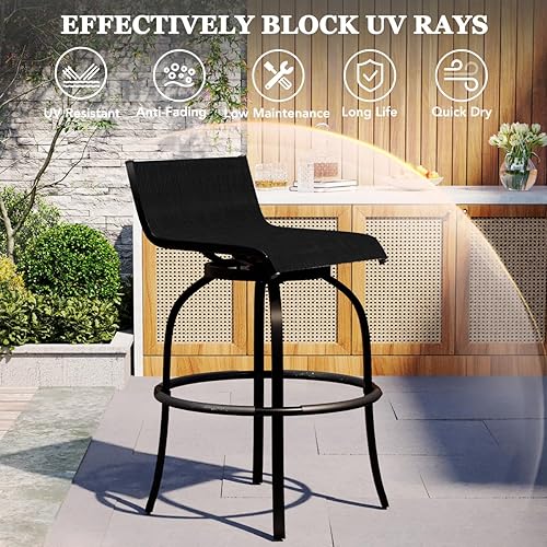 Miniatura 5 de Sundale Outdoor Juego de 2 taburetes de bar giratorios con respaldo, sillas altas de tela de textileno para todo tipo de clima, taburetes altos sin
