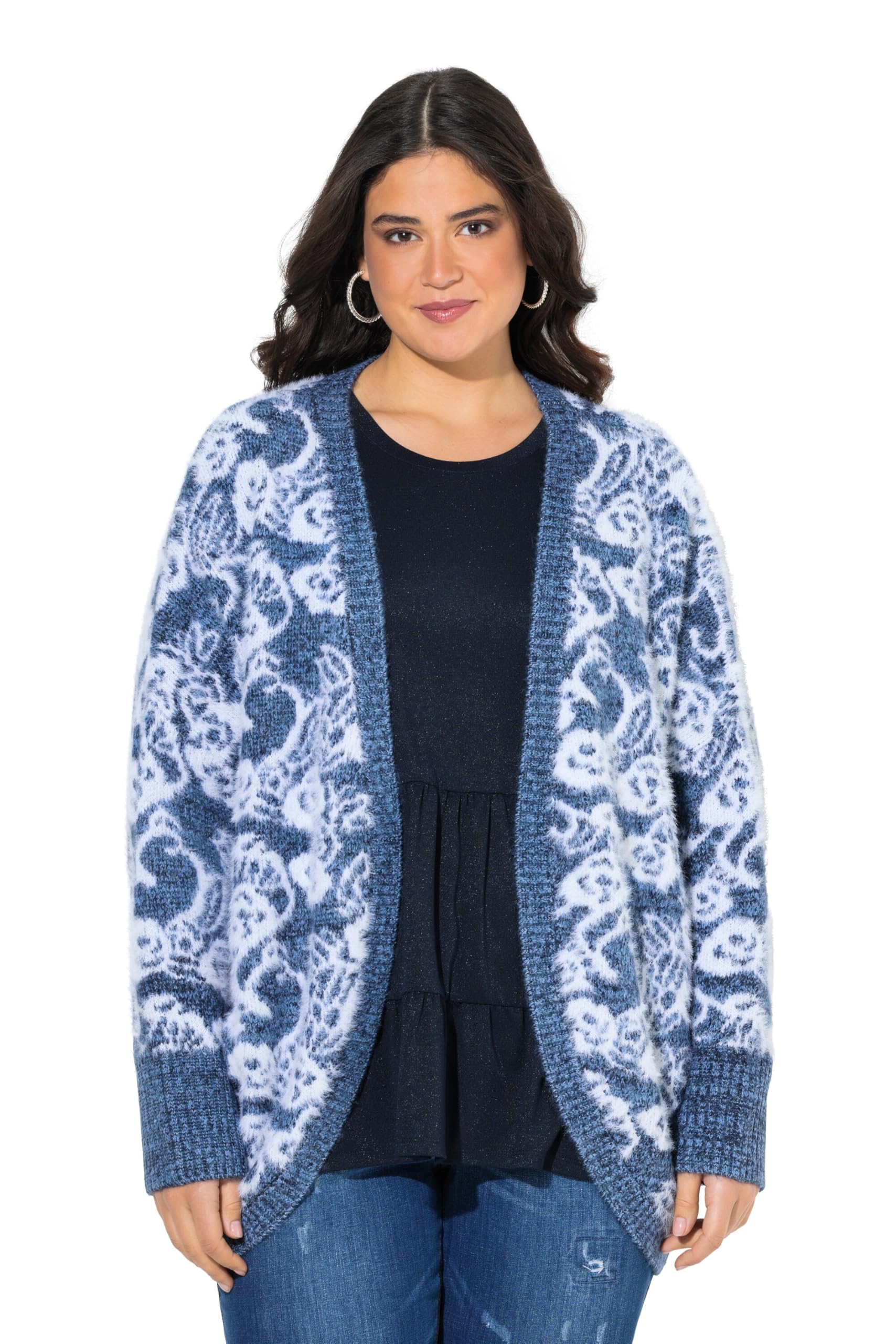 Ulla Popken Damen große Größen Übergrößen Plus Size Strickjacke, Eggshape, ohne Verschluss, Fledermaus-Langarm 835134