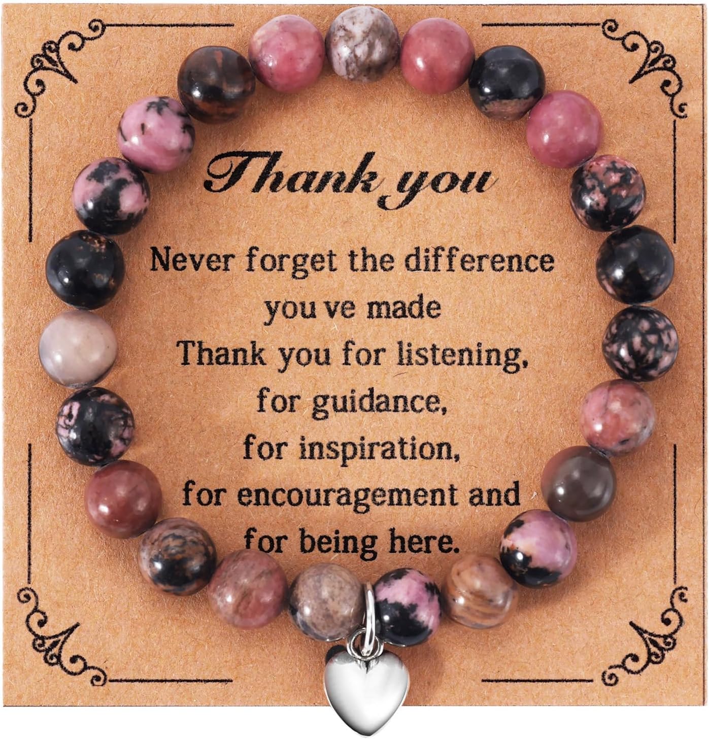 PLwelth Thank You Bracelets for Women Men Natural Stone Bracelets Inspirational Graduation Gifts for Her Him Retirement Appreciation Gifts for Coworkers Teachers Family Friends Christmas Gift