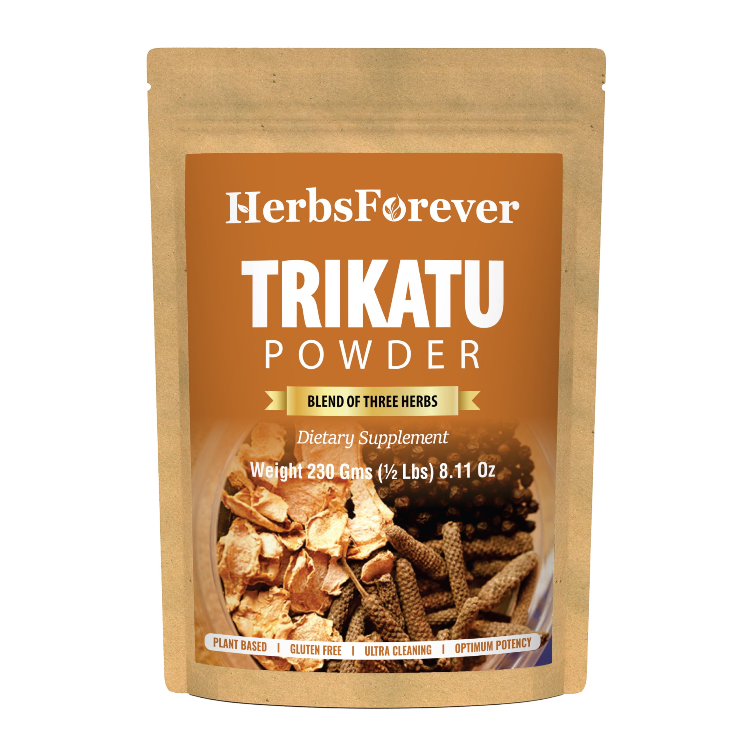 HerbsForever Trikatu Powder(Churna)-Support Digestion, Absorption.Balances Vata kapha Dosha,Authentic, Traditional, Three Ayurvedic Herbs-Ginger,Black Pepper & Long Pepper |230g(½ lb) Vegan, Natural.