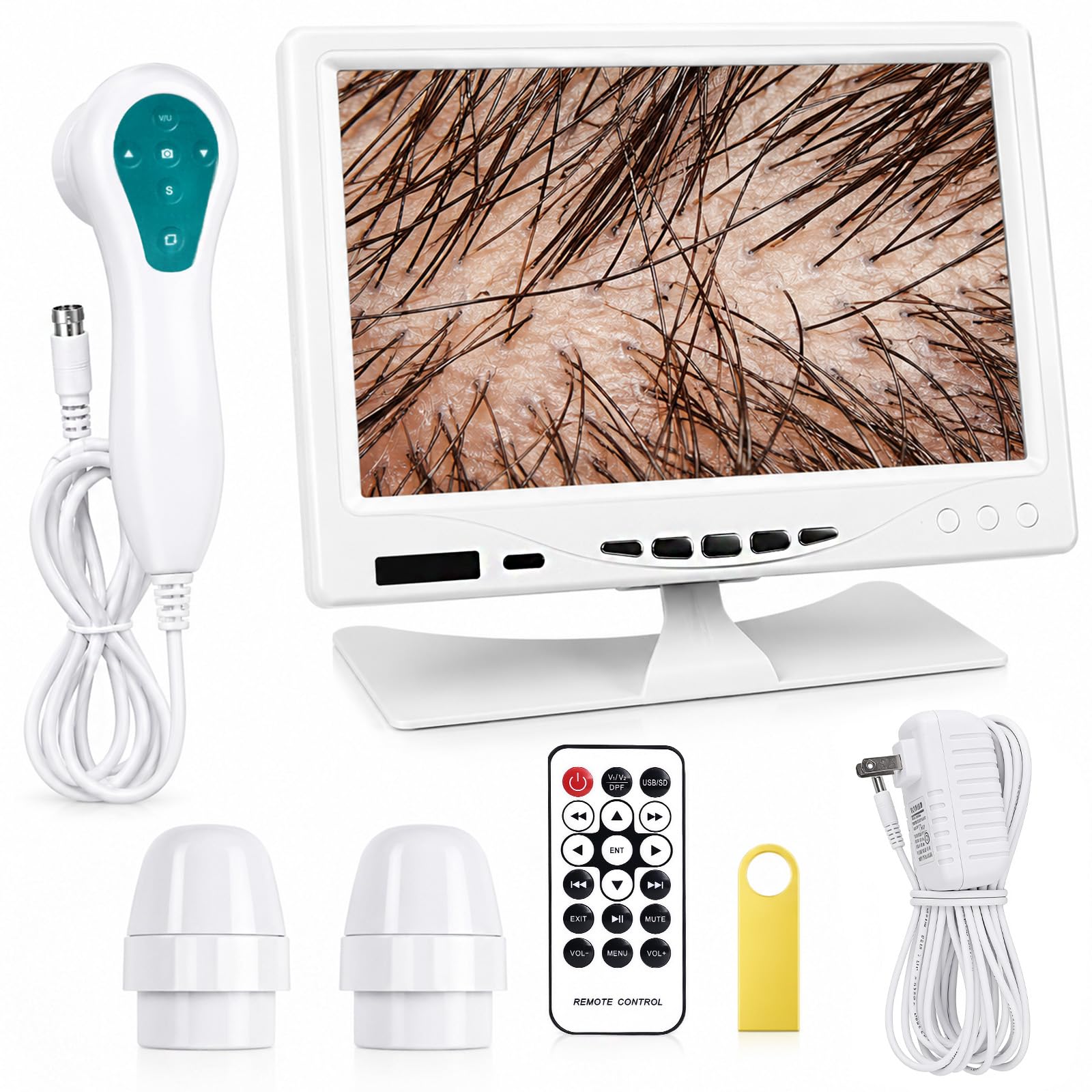 Hauthaaranalysator, 17,8 cm LCD Digitale Kopfhautanalysegerät, 50X 200X Tragbares wiederaufladbares Haarfollikelöl Feuchtigkeit Vergrößerungsdetektor Hautpigmenttester