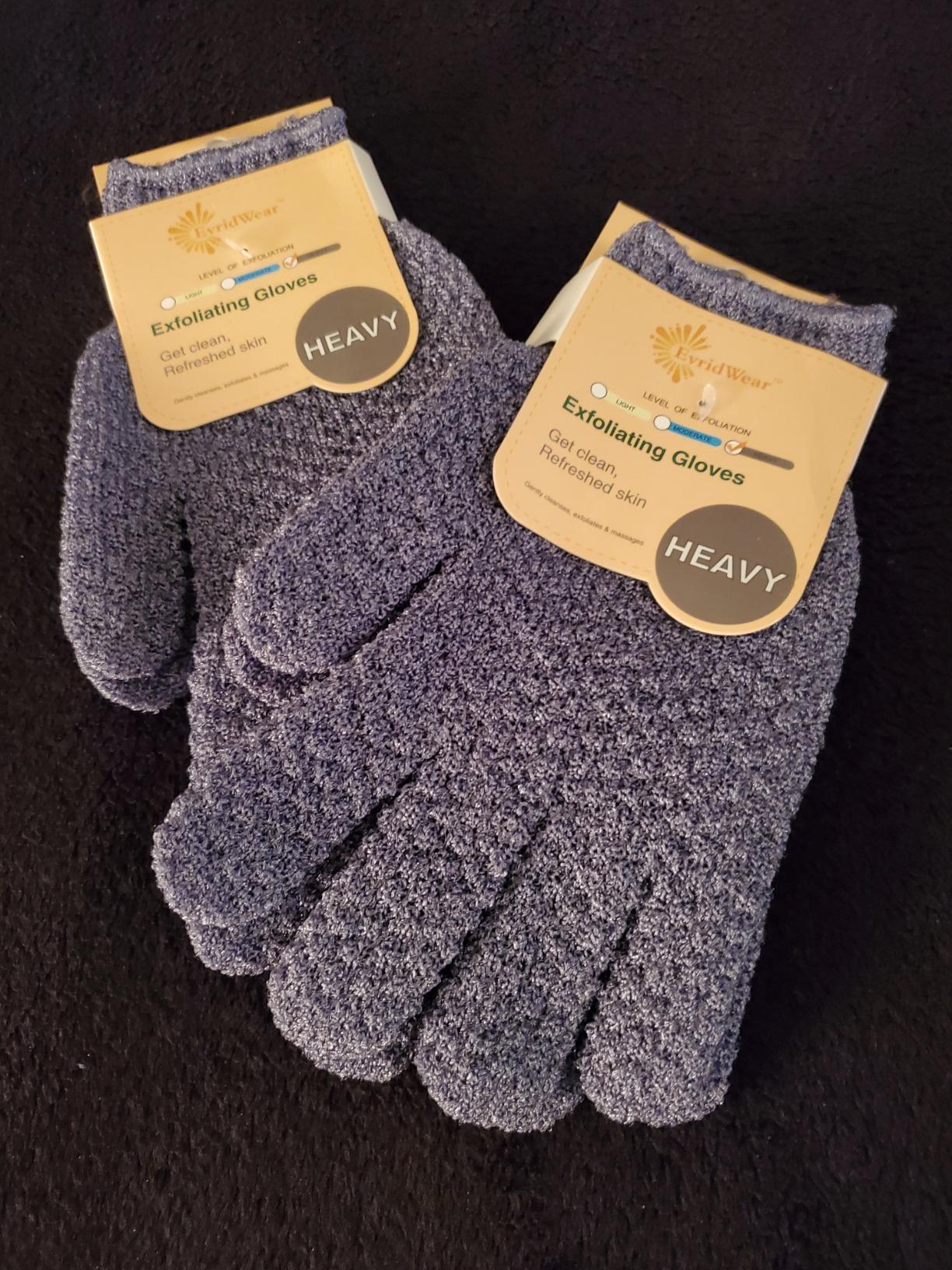 Evridwear Exfoliating Dual Texture Bath Gloves for Shower, Spa, Massage and Body Scrubs, Dead Skin Cell Remover, Gloves with Hanging Loop (1 Pair Heavy Glove)