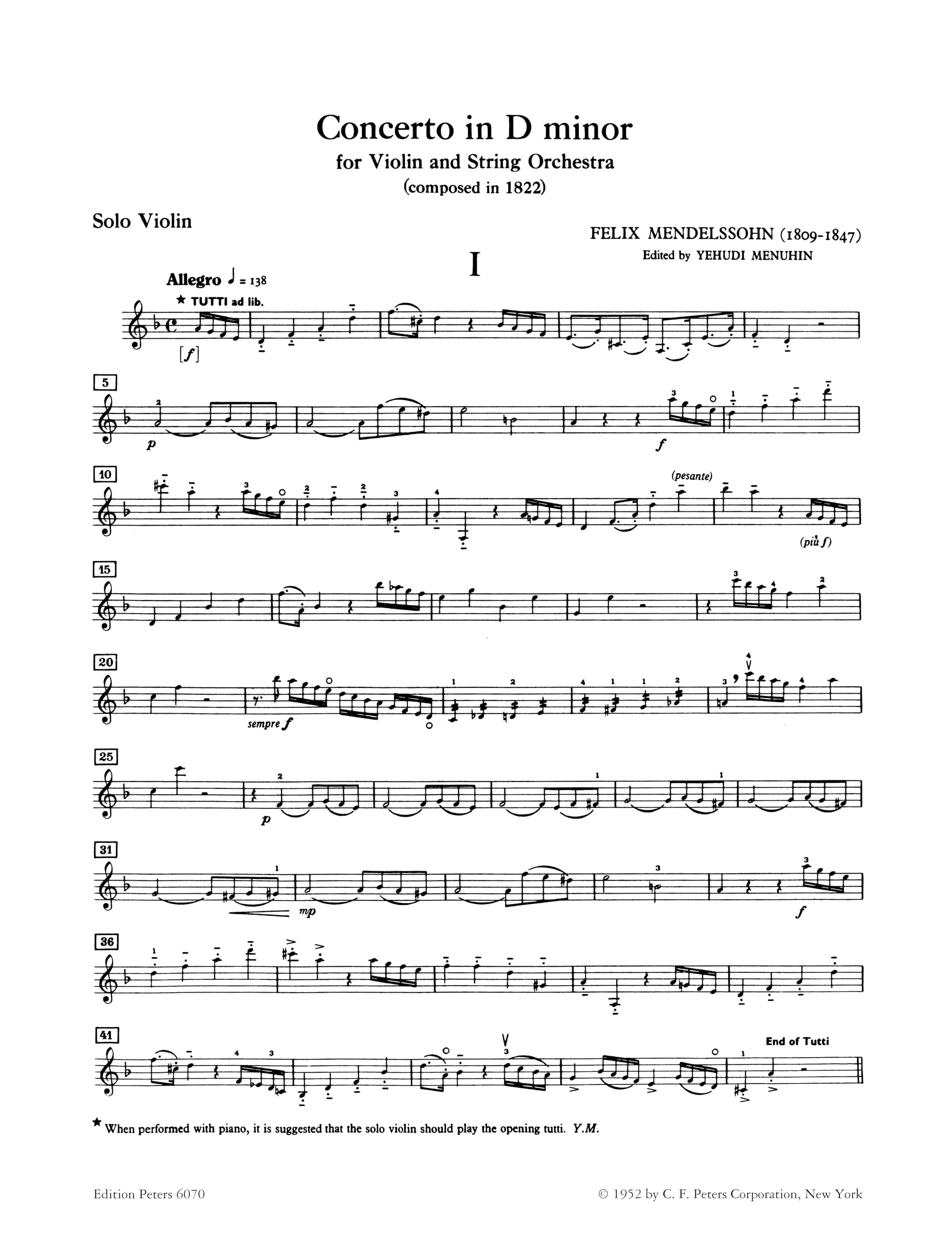 Mendelssohn: Violin Concerto in D minor MWV O3 (EP6070)