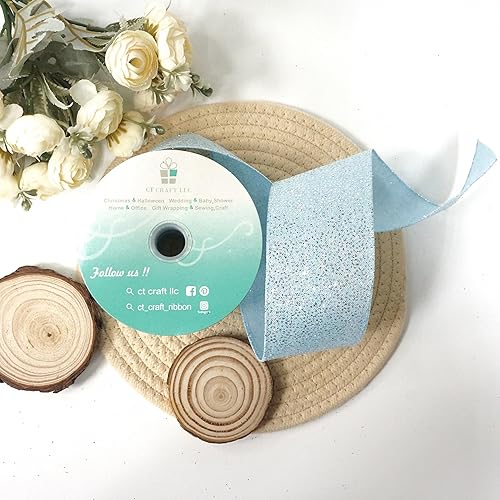 Miniatura 4 de CT CRAFT LLC Cinta con alambre de purpurina plateada brillante de 2.5 pulgadas x 10 yardas, azulplateado para decoración del hogar, lazo para