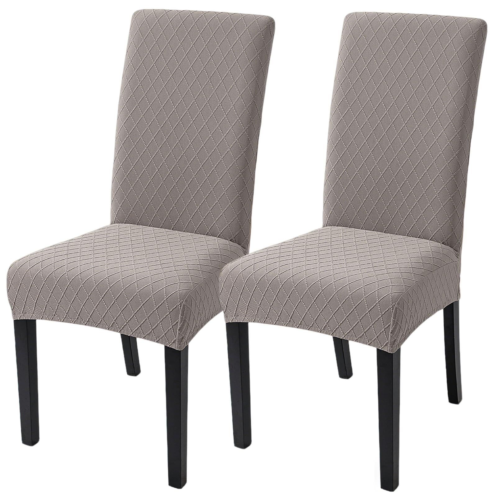 SearchI Dining Room Chair Covers Set of 2, Stretch Jacquard Parsons Chair Slipcovers Removable Washable Kitchen Chair Protector Cover for Dining Room, Hotel, Ceremony (Taupe Rhombus)