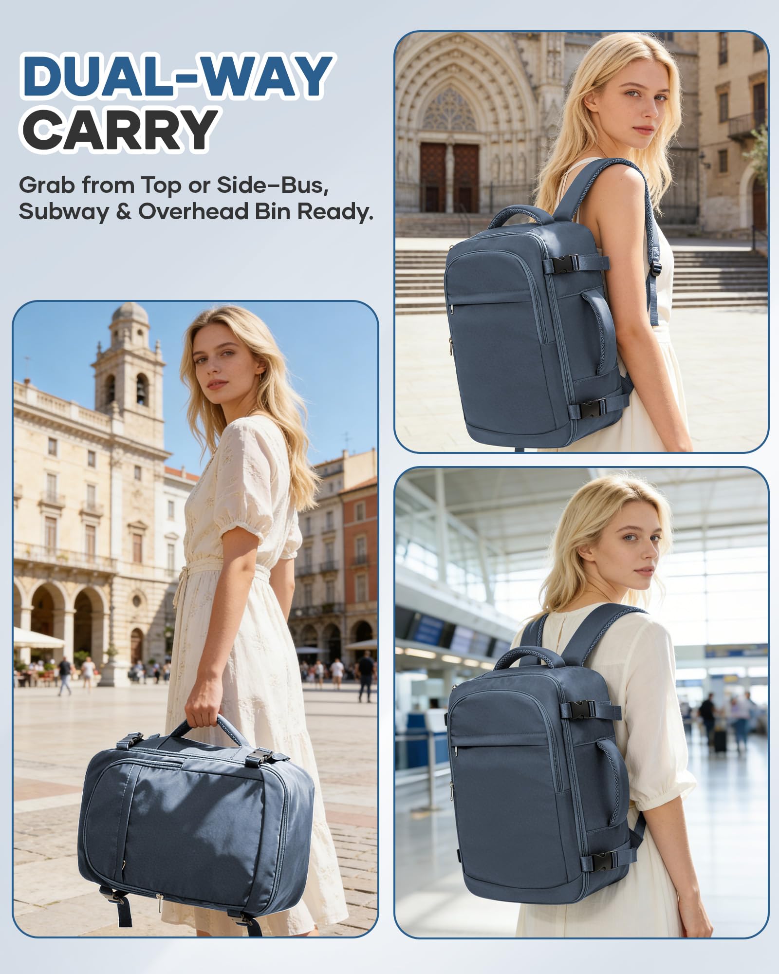 Bagage Cabine 40x30x20 sous Vide Sac a Dos Voyage Cabine Avion pour Ryanair | Sac Valise Cabine 40x30x20 avec Sac de Compression sous Vide & Pompe Manuelle Bagage à Main Imperméable -Bleu Saphir