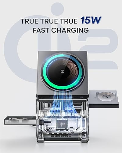 Miniatura 2 de ZEEHOO Estación de carga 3 en 1 para Samsung, certificado Qi2, carga rápida de 15 W, soporte de cargador inalámbrico giratorio compatible con