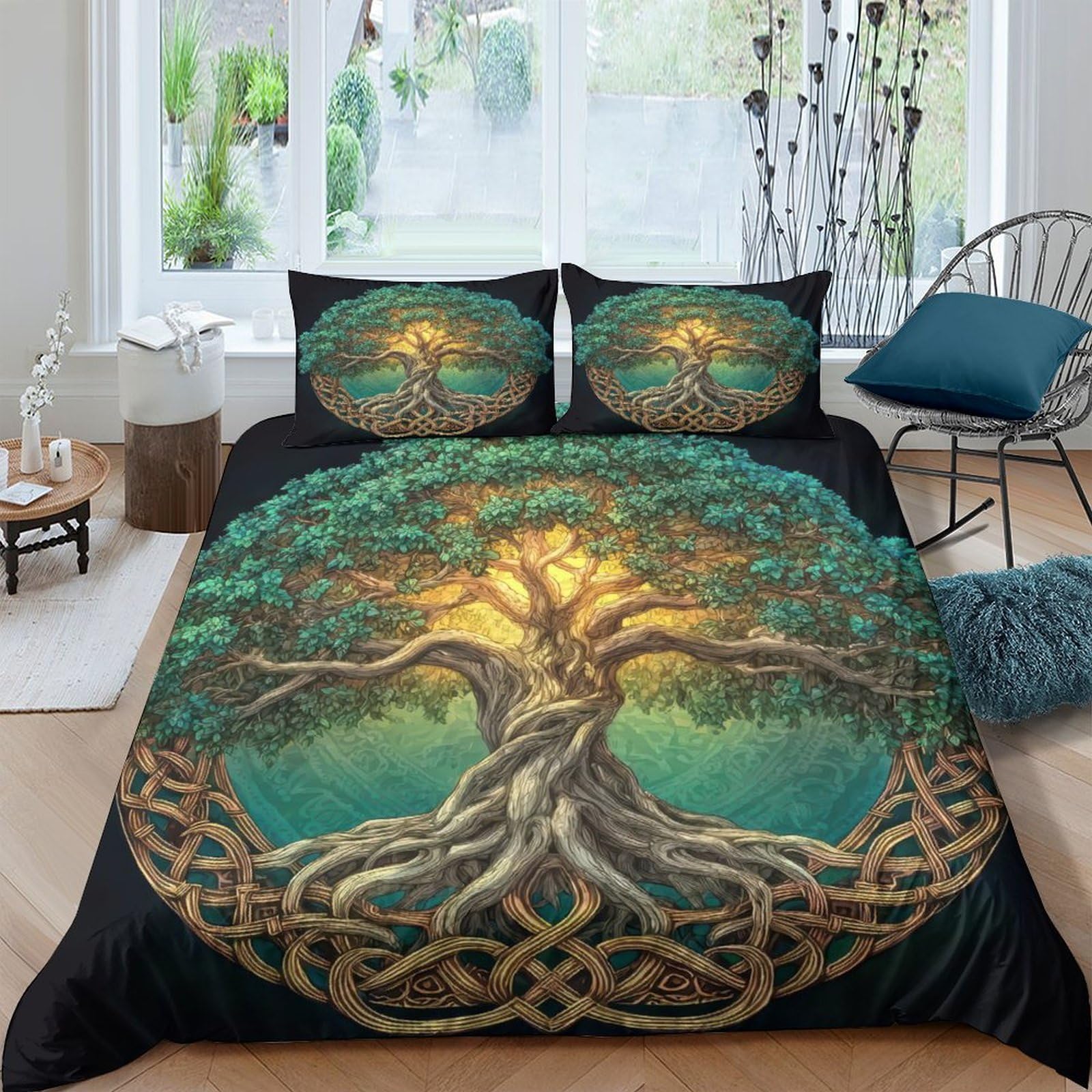Ctjqhvkz Style-8 3D Printed Tree Of Life Fitted Sheet Microfiber Soft Green Celtic Knot Mattress Cover For Bedroom Dorm Decoration Single（135X200cm）
