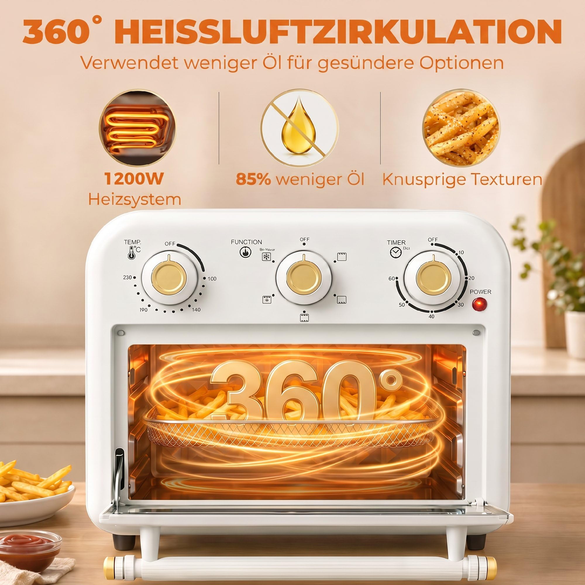 HOMCOM Heißluftfritteuse 12 Liter Mini Backofen mit Umluft 5 Programme