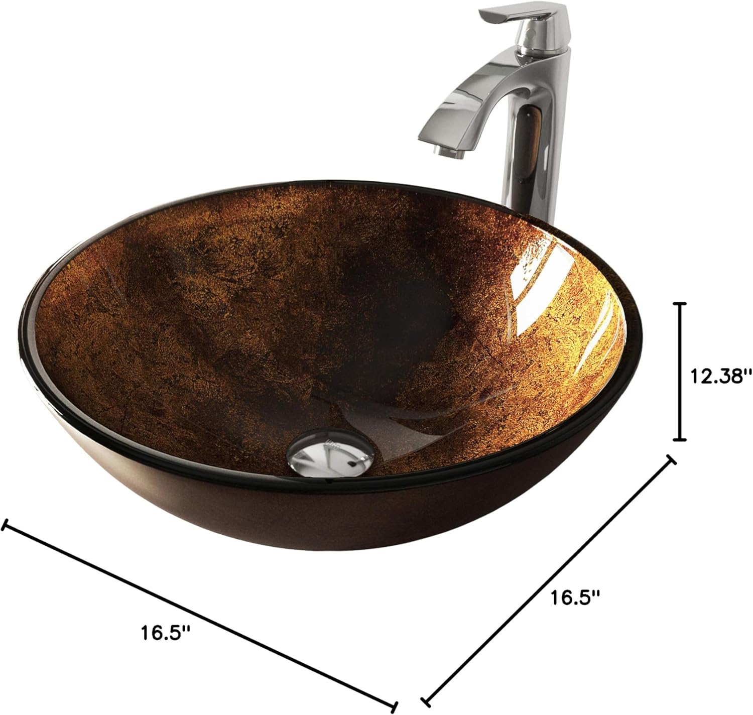 VIGO 17" L -17" W -12" H Giovanni Glass Round Vessel Sink Set in Golden Brown with Faucet and Drain -VGT110