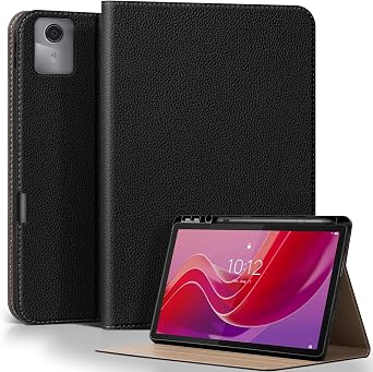 حافظة جلدية لجهاز Lenovo Tab M11 2023/2024/K11 LTE/Xiaoxin Pad M11 مقاس 11 بوصة | غطاء حماية ممتاز مع حامل قلم مدمج، إيقاظ/نوم تلقائي، زوايا عرض متعددة |أسود