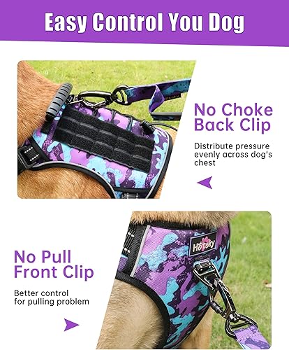 Miniatura 3 de Hotsky Arnés táctico para perros grandes, sin tirones, ajustable, chaleco de servicio militar, arnés reflectante para mascotas con asa de control,