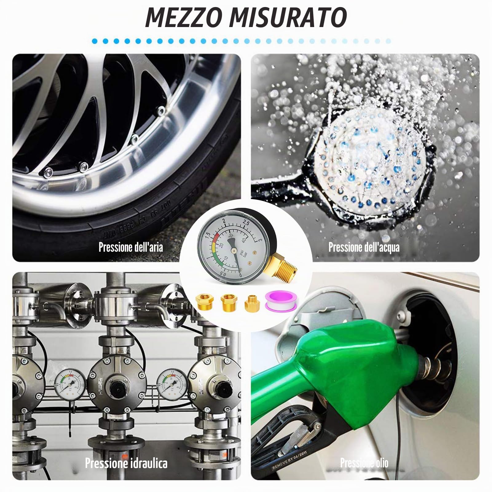 Manometro per acqua, 1/4 pollici, manometro di pressione per piscina, doppia scala, robusto alloggiamento in acciaio inox, facile da installare, durevole, versatile, per piscina, laghetti e