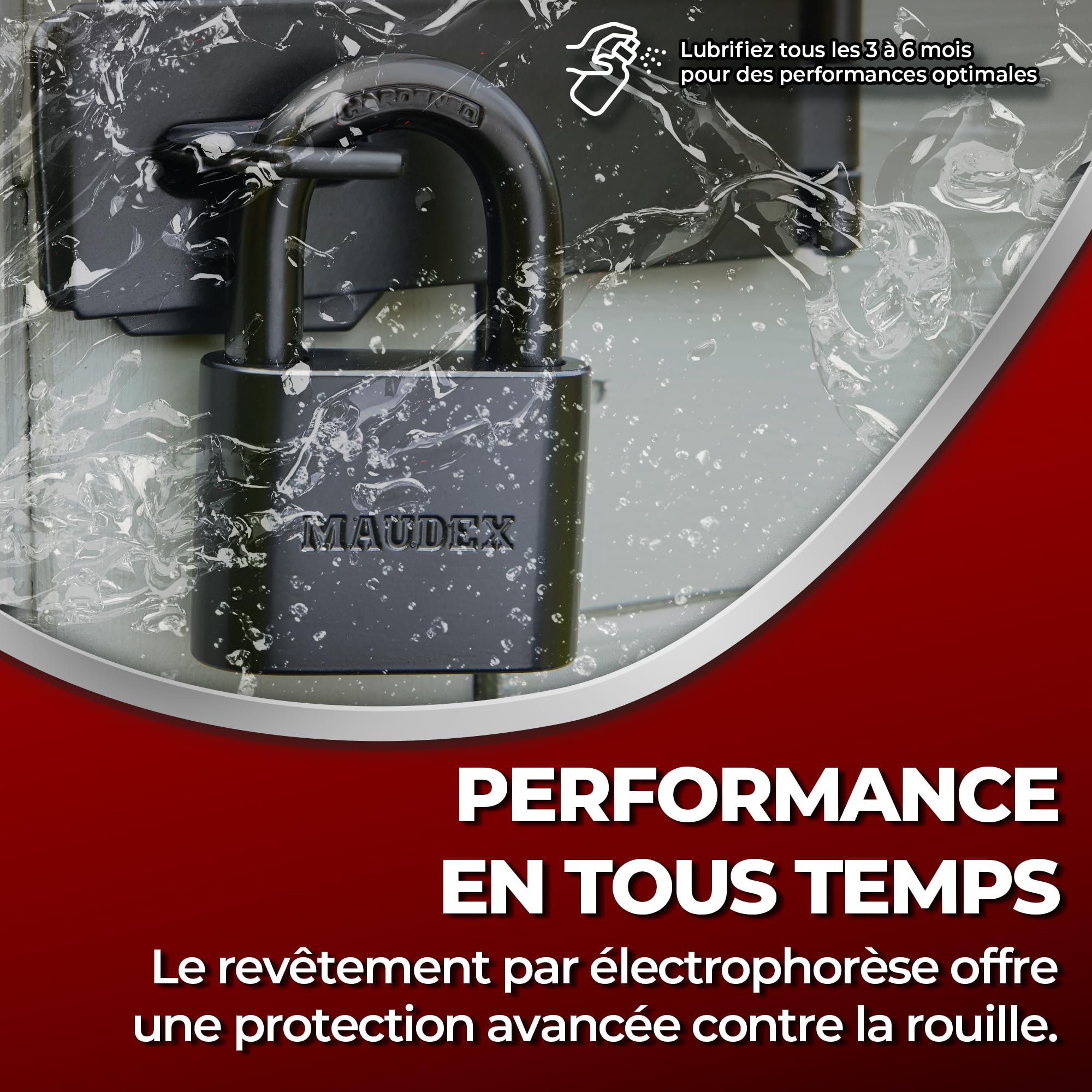 Maudex® PBK50 Cadenas Extérieur avec 5 Clés - Anse 10 mm Anse Résistante aux Coupures, Grand Corps Inox Étanche | Antivol de Qualité Résistant aux Intempéries pour Portail