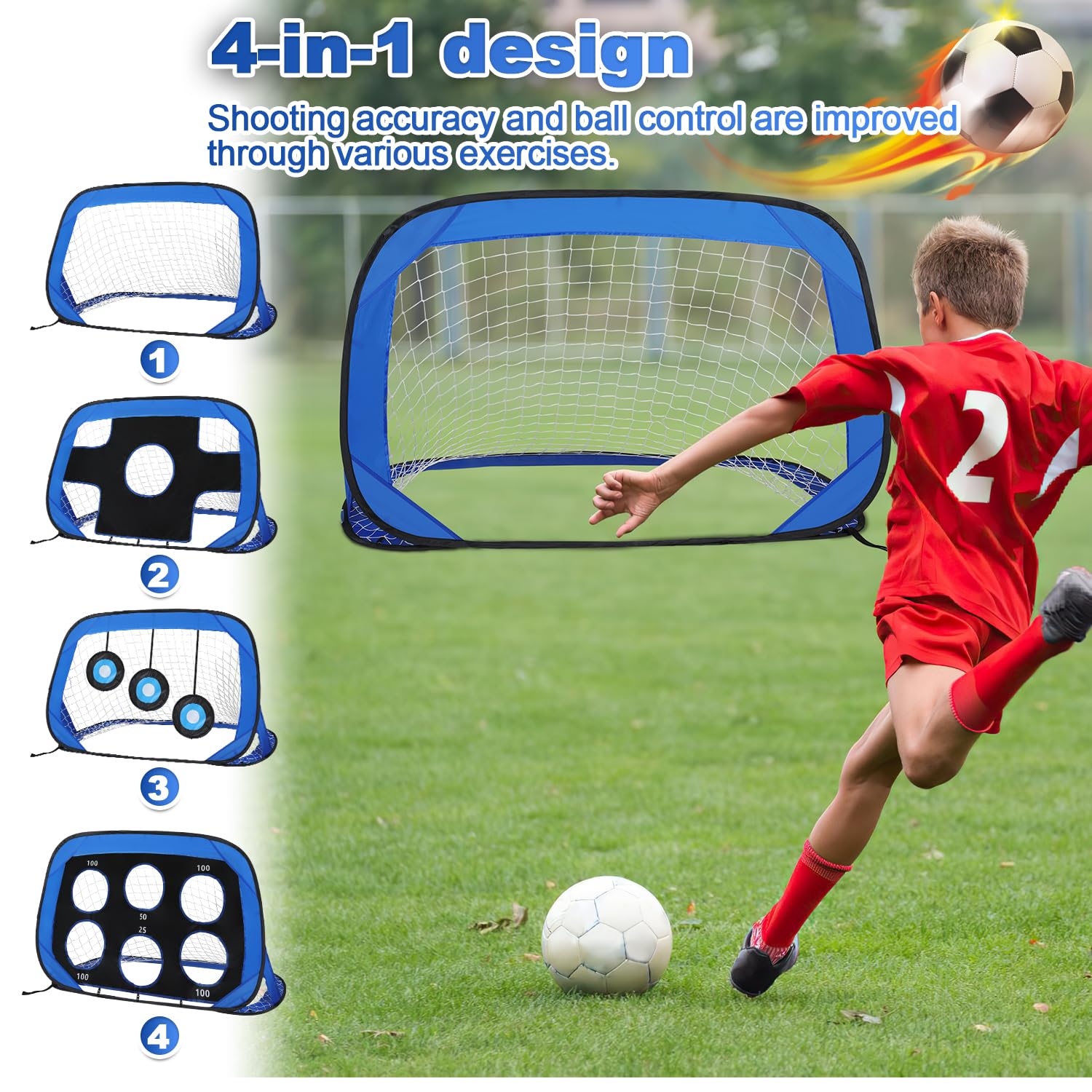 4-in-1 Fußballtor,Fussballtore mit 4 Spielmodi und Tragetasche für Garten Kinder für Strand, Park, Trainingstore, Spielplatz, Hinterhof, Garten