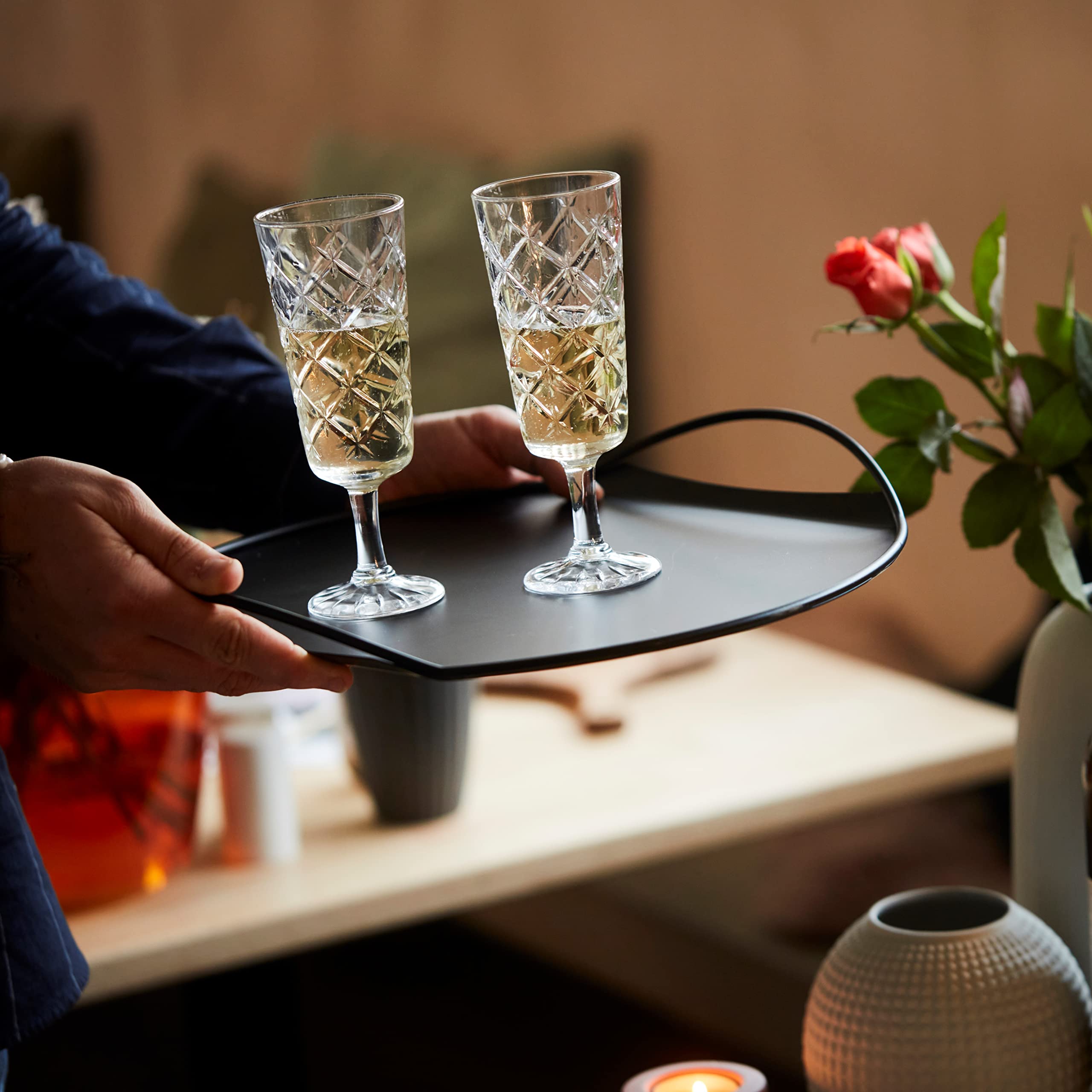 Point-Virgule plateau de service avec poignées, plateau table basse, rond, noir mat, 35cm