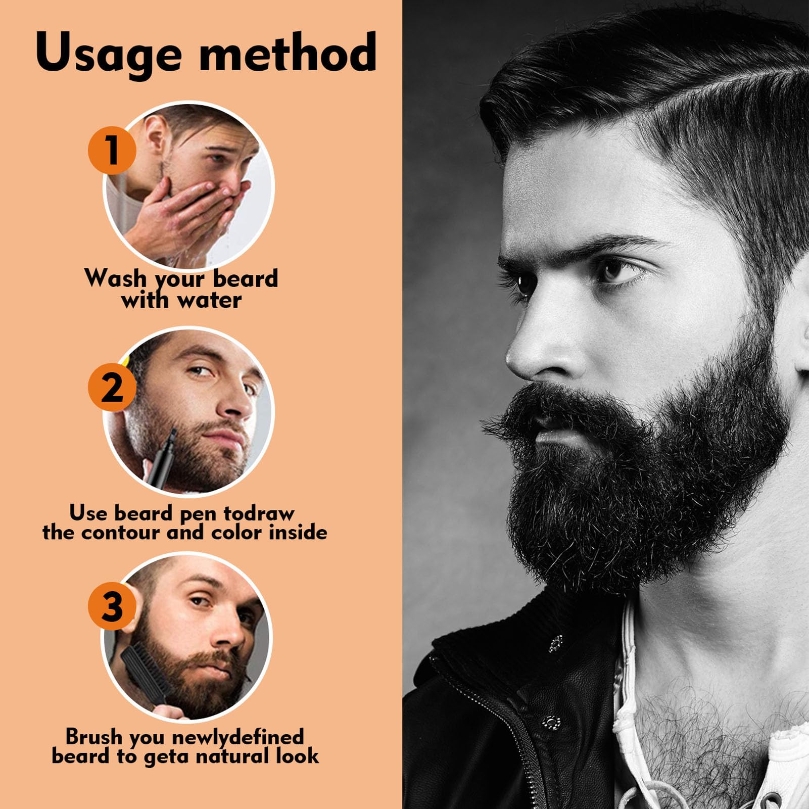 Naroote Penna per Barba, Resistente all'acqua a Matita per Barba Resistenti a 1,5 Ml di Sudore per gli Uomini (Marrone scuro)