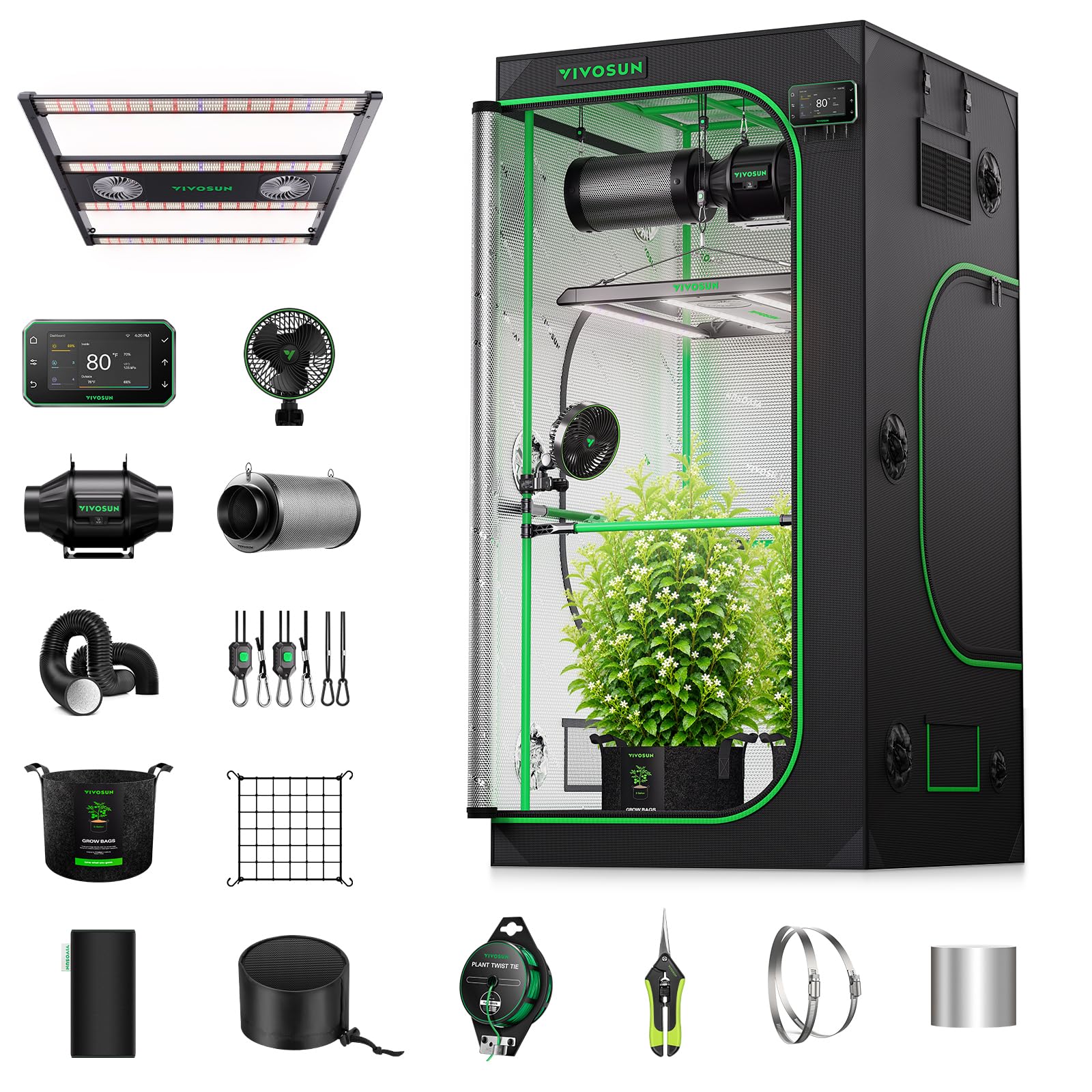 VIVOSUN 3x3 Pro Grow Tent Kit w/Aerolight 350W E42A+ Smart Control System