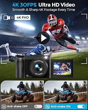 4K Digital Camera for Photography- 50MP Autofocus Vlogging Camera with 2.8 180 Flip Screen, 16X Digital Zoom- Compact Point and Shoot Camera with 64GB SD for YouTube, Travel, Beginners