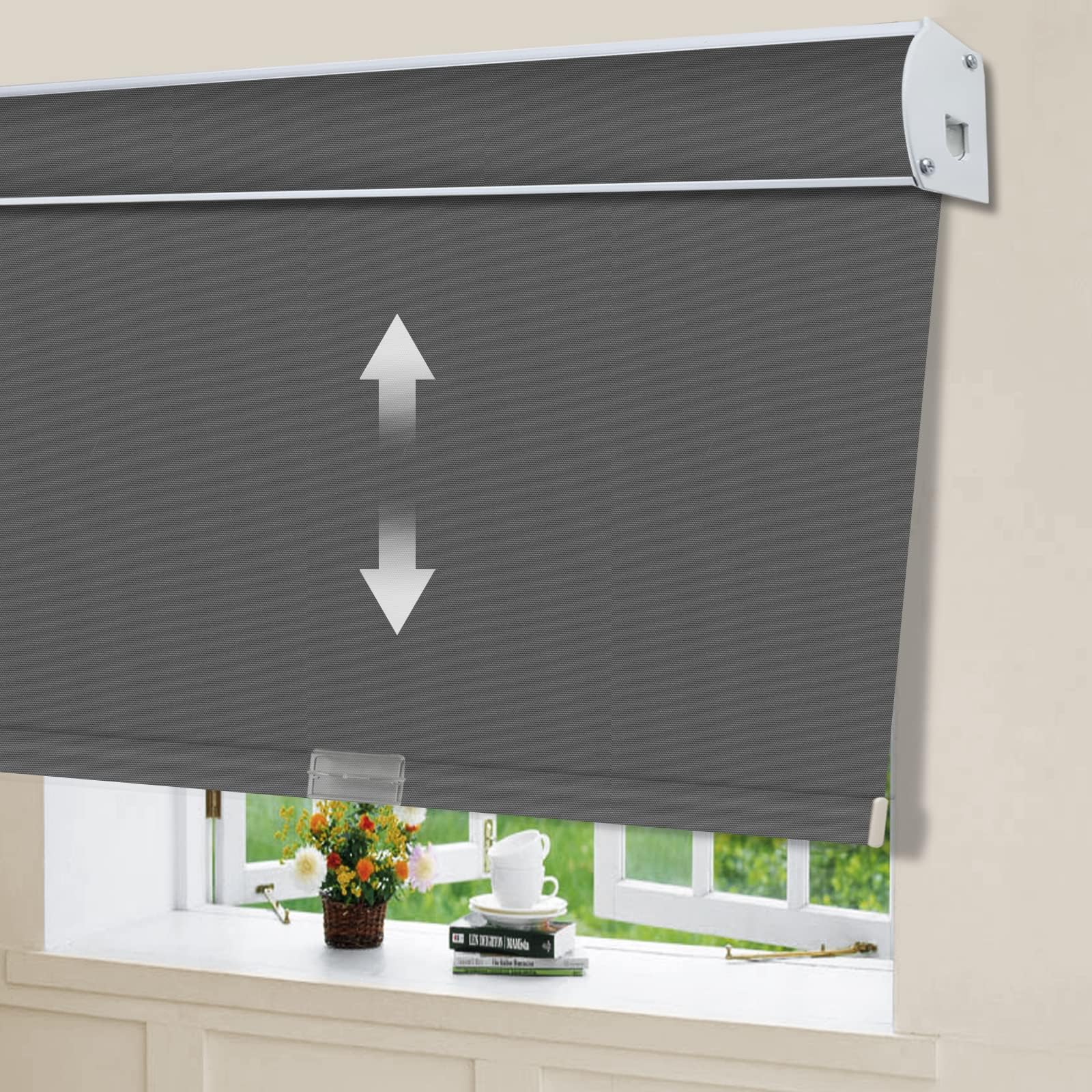 Roller Shades Window Blinds, Dark Grey Custom Light Filtering Thermal Insulated Waterproof UV Protection Premium Cordless Roller Blinds for Windows, Doors, French Doors, Easy to Install