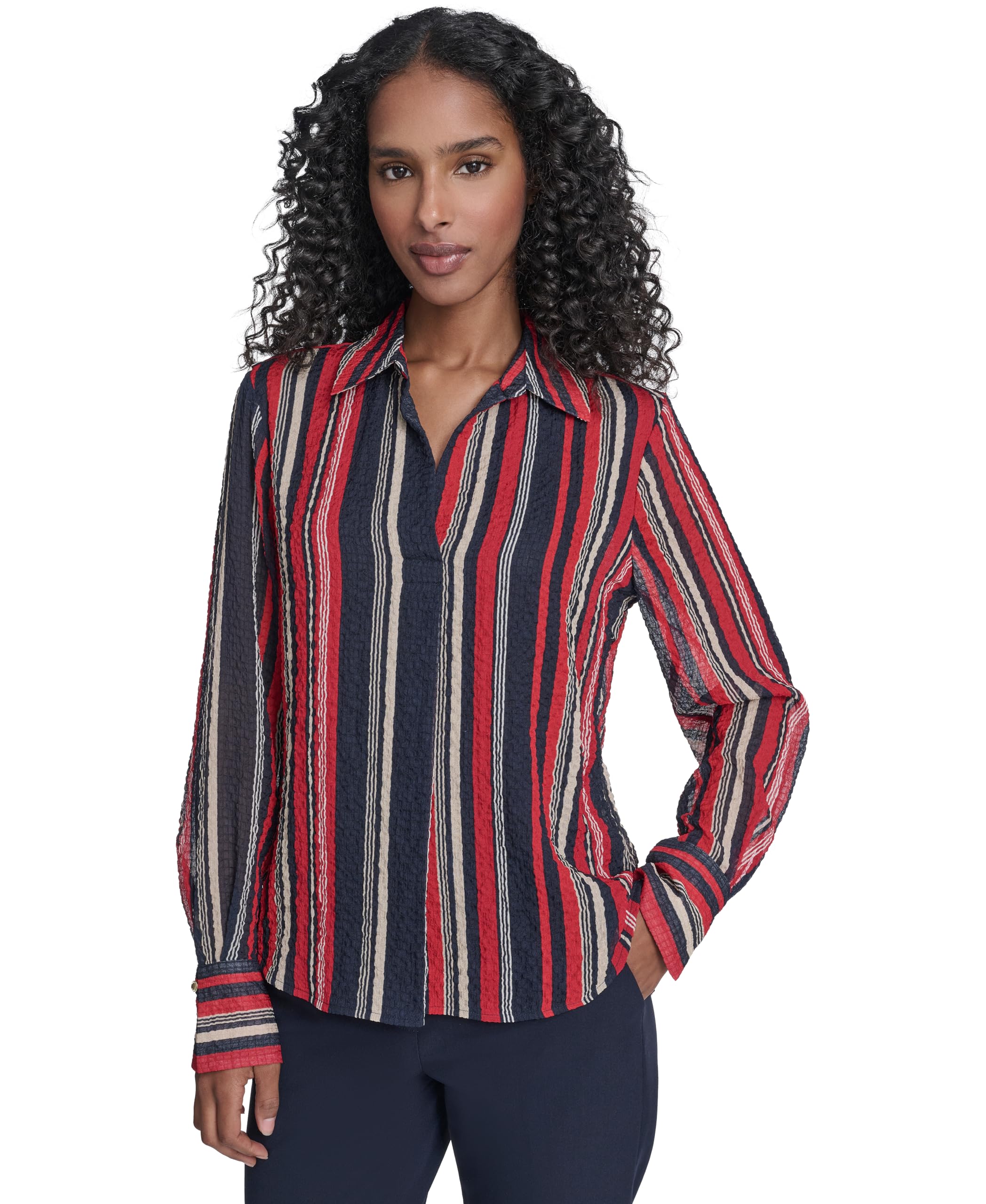 Women's Long Sleeve Striped Popover Work Blouse