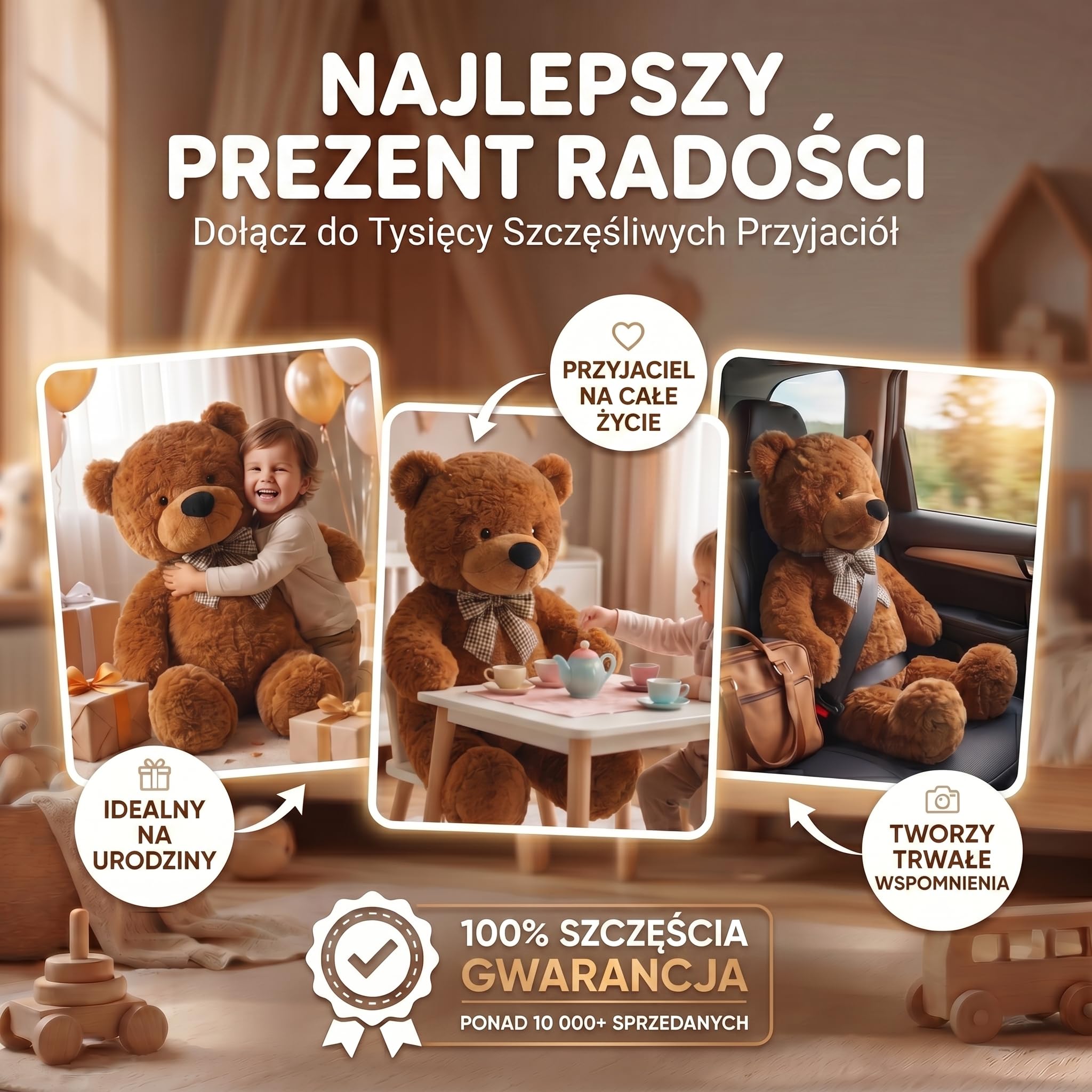 Feluna® Gigantyczny Miś Pluszowy 120 cm XXL - Miś Przytulak z Kokardą | Ciemnobrązowy pluszak XXL dla dzieci - hipoalergiczny, trudnopalny, pranie ręczne 30 st.