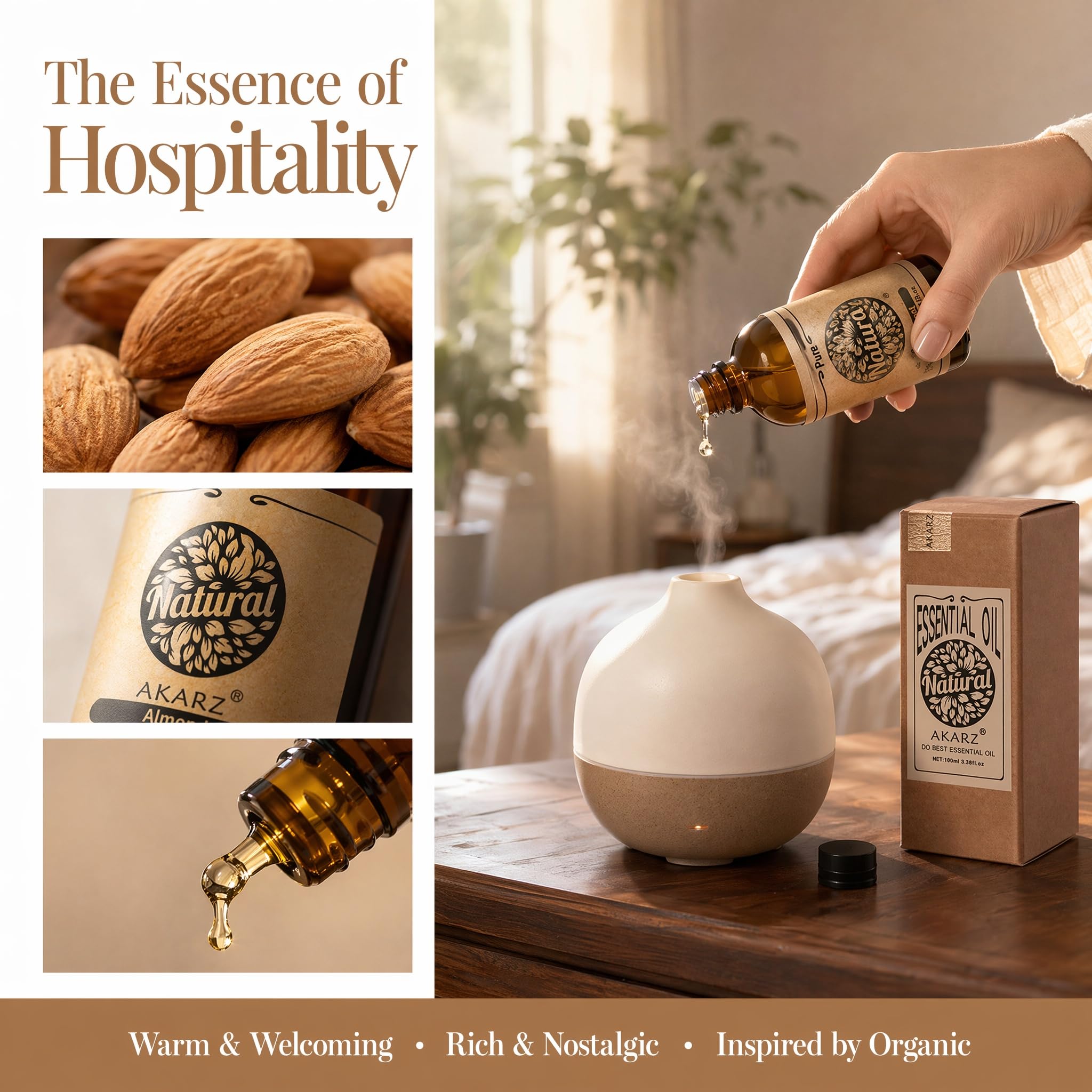 AKARZ 100ml Olejek esencjny z Migdału - Naturalny olejek aromatyczny do dyfuzorów, lamp aromatycznych i aromatów pomieszczeń