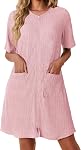 Ekouaer Femmes Zipper Robe manches courtes Robe de maison tricot court peignoir vêtements de nuit avec poches manteau de maison