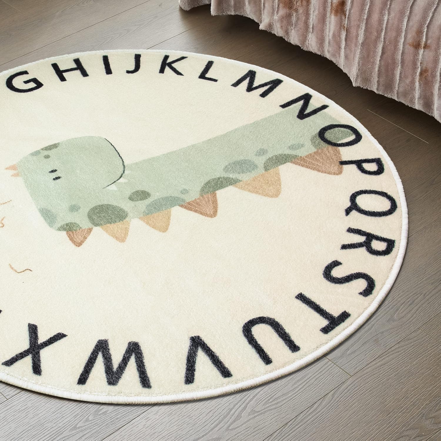 Kinderteppich Teppich Kinderzimmer Rund Kurzflor, rutschfest Waschbare Spielmatte für Jungen Mädchen Mit Tierbild, Grösse: 120 cm Rund, Farbe: Beige