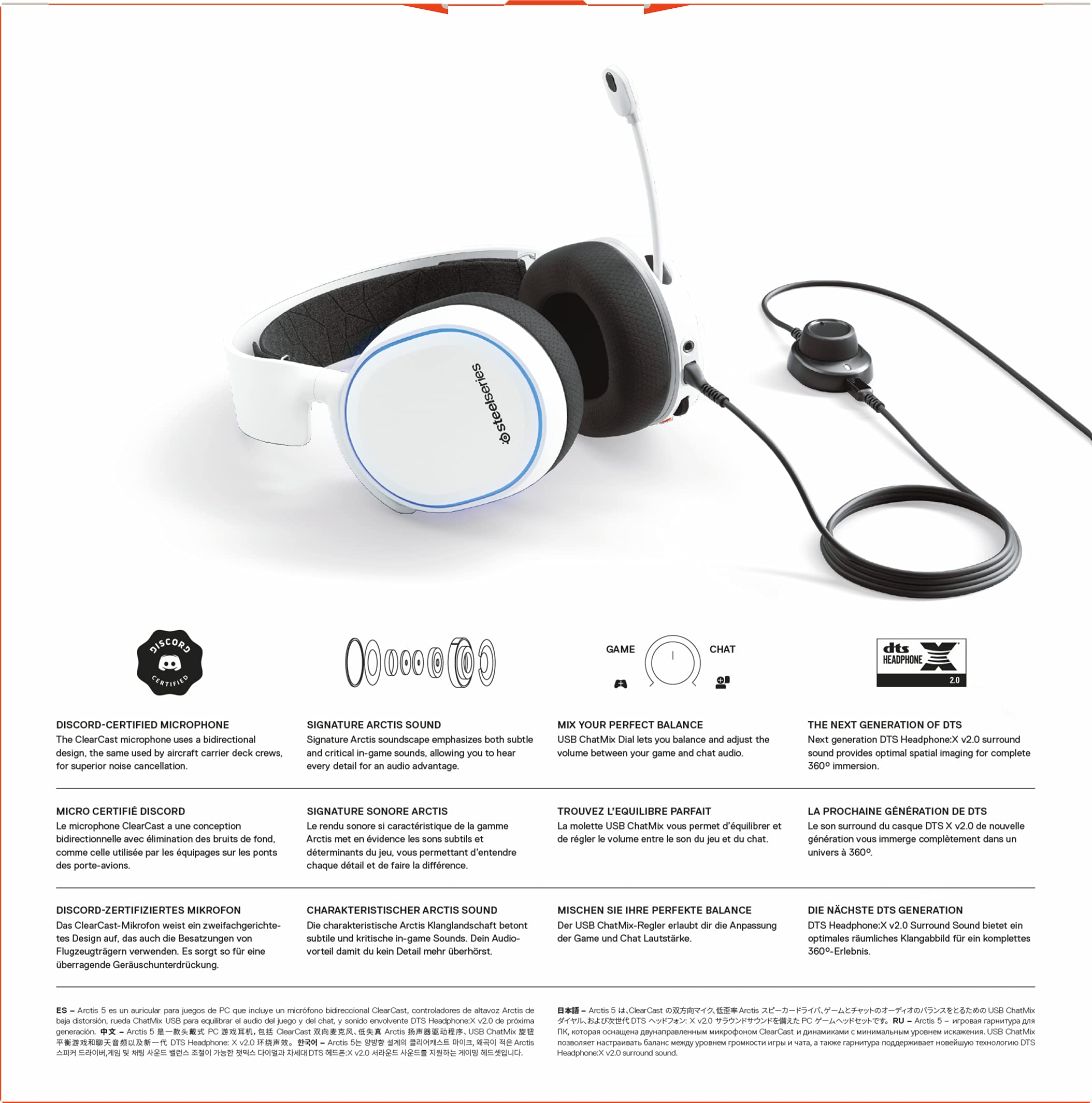 SteelSeries Arctis 5 Gaming Headset RGB-Beleuchtung DTS Headphone:X v2.0 Surround Weiß