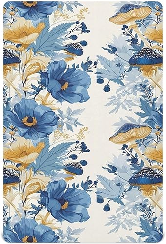 Kigai Fitted Crib Sheet for Boys Girls,Mushroom Flower Jersey Knit Baby Sheet for Standard Crib and Toddler Bed Mattresses, Cozy Soft Breathable, 28