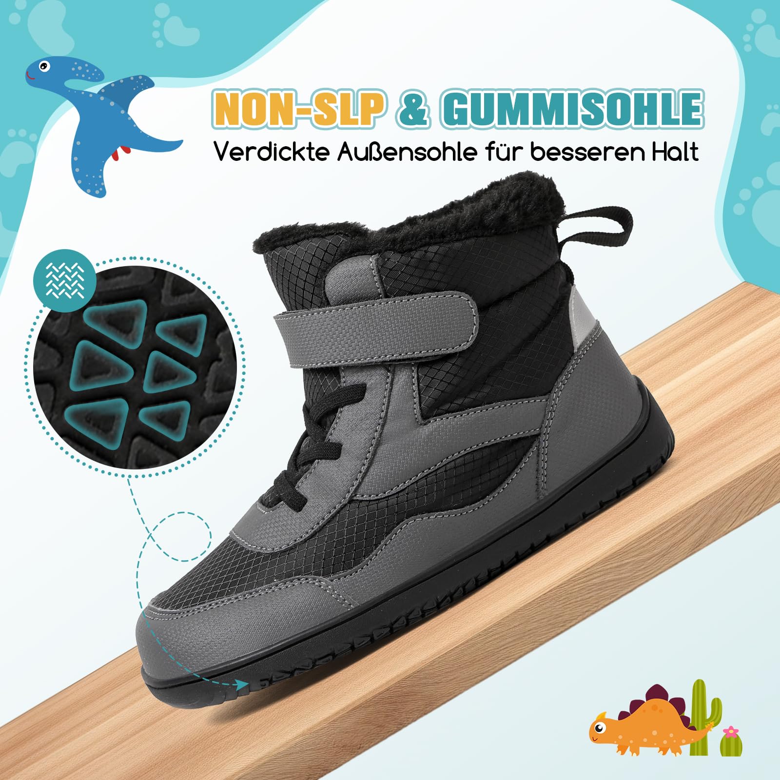 Kinder Winter Barfußschuhe Warme Gefüttert Schneestiefel mit Klettverschluss Barfußschuhe Winter Kinder Schneestiefel Breiter Zehe Wanderschuhe Leicht Rutschfest Winterstiefel
