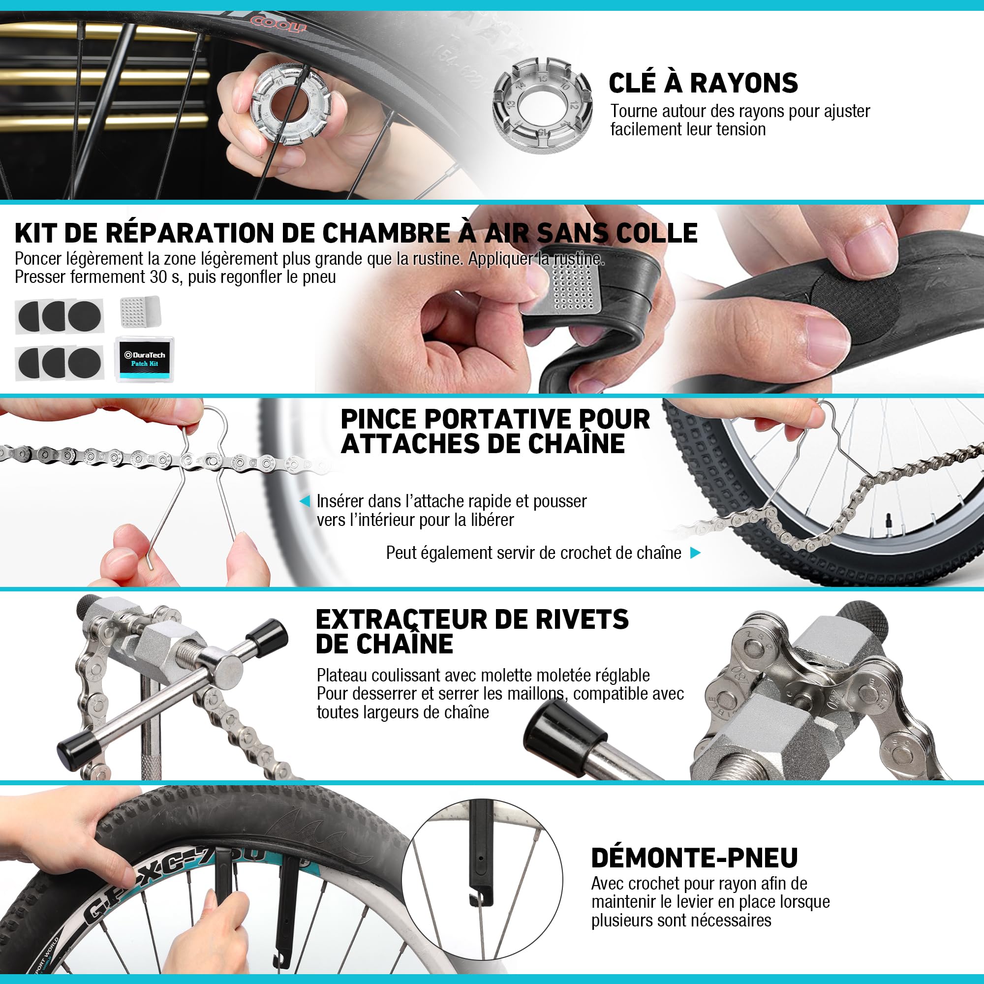 DURATECH Kit d'Outils de Réparation pour Vélo 31 pièces avec Mallette