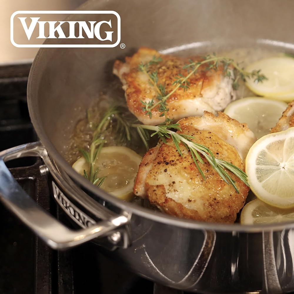 Viking PureGlide Pro 3-Ply Nonstick Sauté Pan with Lid, Made without PFAS, 4.5-Quart Induction Deep Frying Pan with Helper Handle, Metal Utensil Safe Titanium Nonstick Surface, Oven Safe to 600F - Thumbnail 5