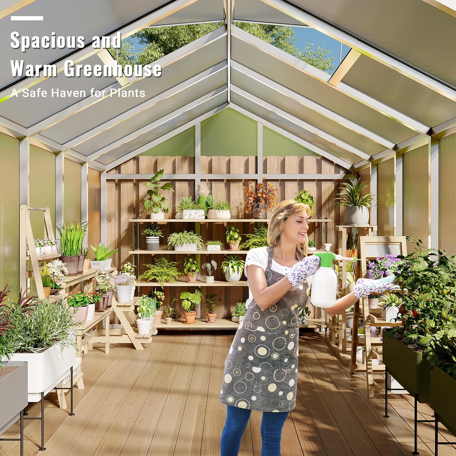 Greenhouse, 8x12 Ft Outdoor Greenhouses, Accessible Green House with Roof Vents and Sliding Doors, Aluminum Frame Polycarbonate Greenhouses, Large Greenhouse for Outdoor Gardens and Backyards, Silver