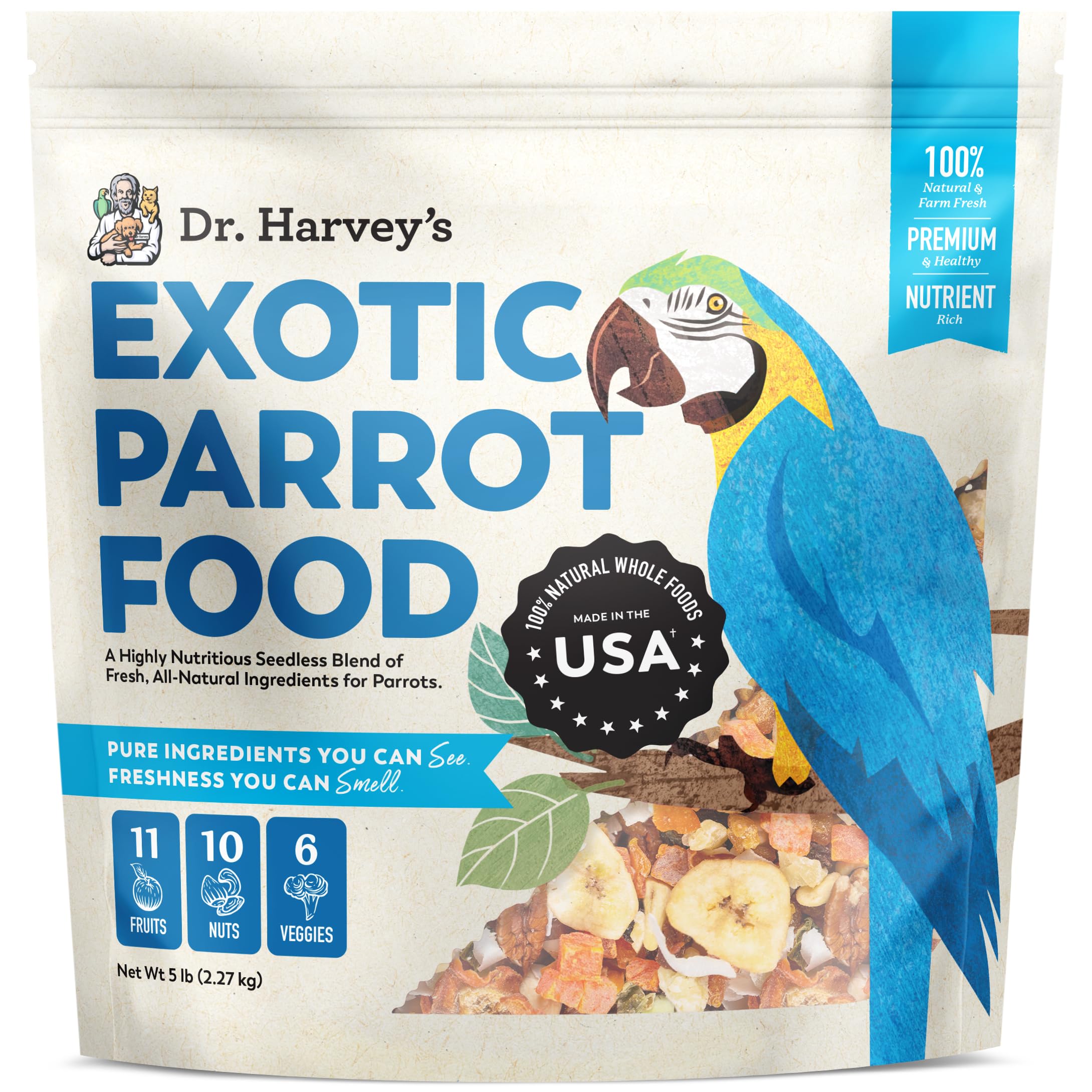 Dr. Harvey's Exotic Parrot Blend, Seedless Blend of Natural Food for Large Parrots