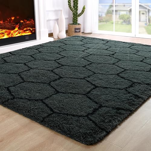 Fluffy 5x8 Area Rugs for Bedroom Living Room,Thick Shag Throw Floor Carpet,Soft Shaggy Bedside Non-Slip Rug Dusk Gery​