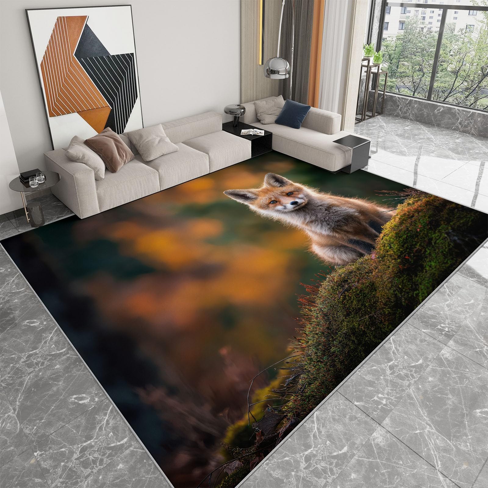 Tapis salon animal renard 180x240cm au design moderne épuré