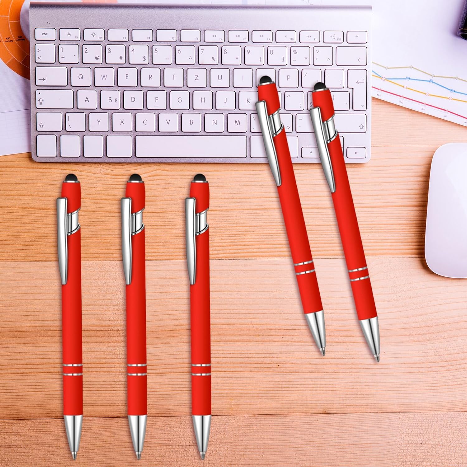 Lot de 50 stylos à bille bleus avec stylet 2 en 1 pour écrans tactiles, stylo de remerciement 2 en 1 pour collègues, collègues, bureau (rouge)