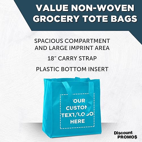 Miniatura 3 de DISCOUNT PROMOS Bolsas de tela reutilizables personalizadas para compras de comestibles, paquete de 100 unidades, logotipo personalizado, texto,