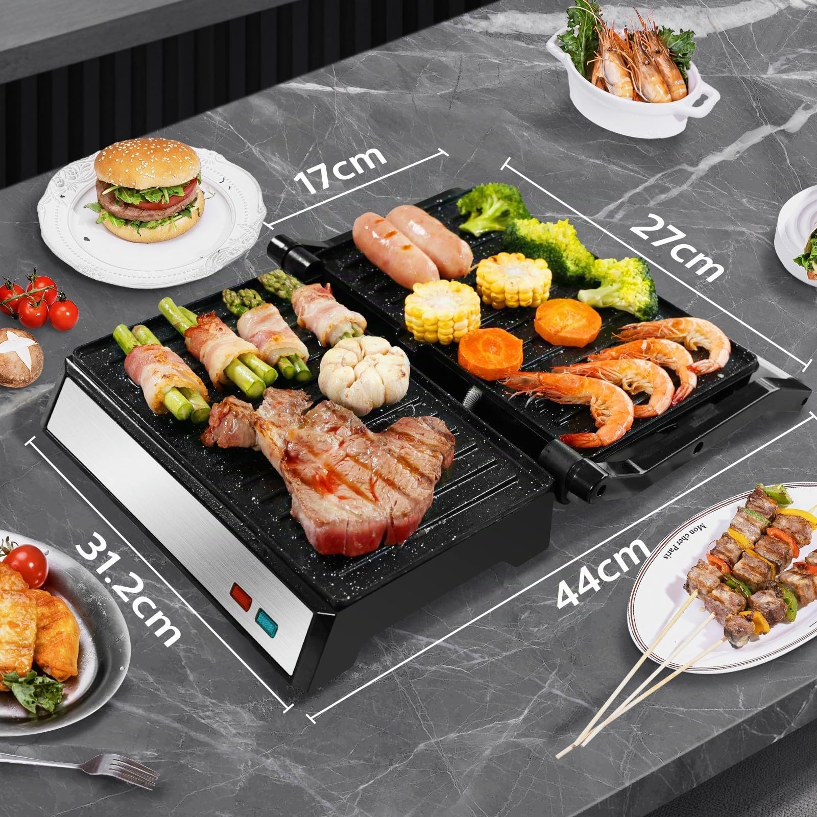 Aigostar Hett Pro Kontaktgrill 1500W Panini Grill Sandwichmaker Antihaftbeschichtung 180º Öffnung