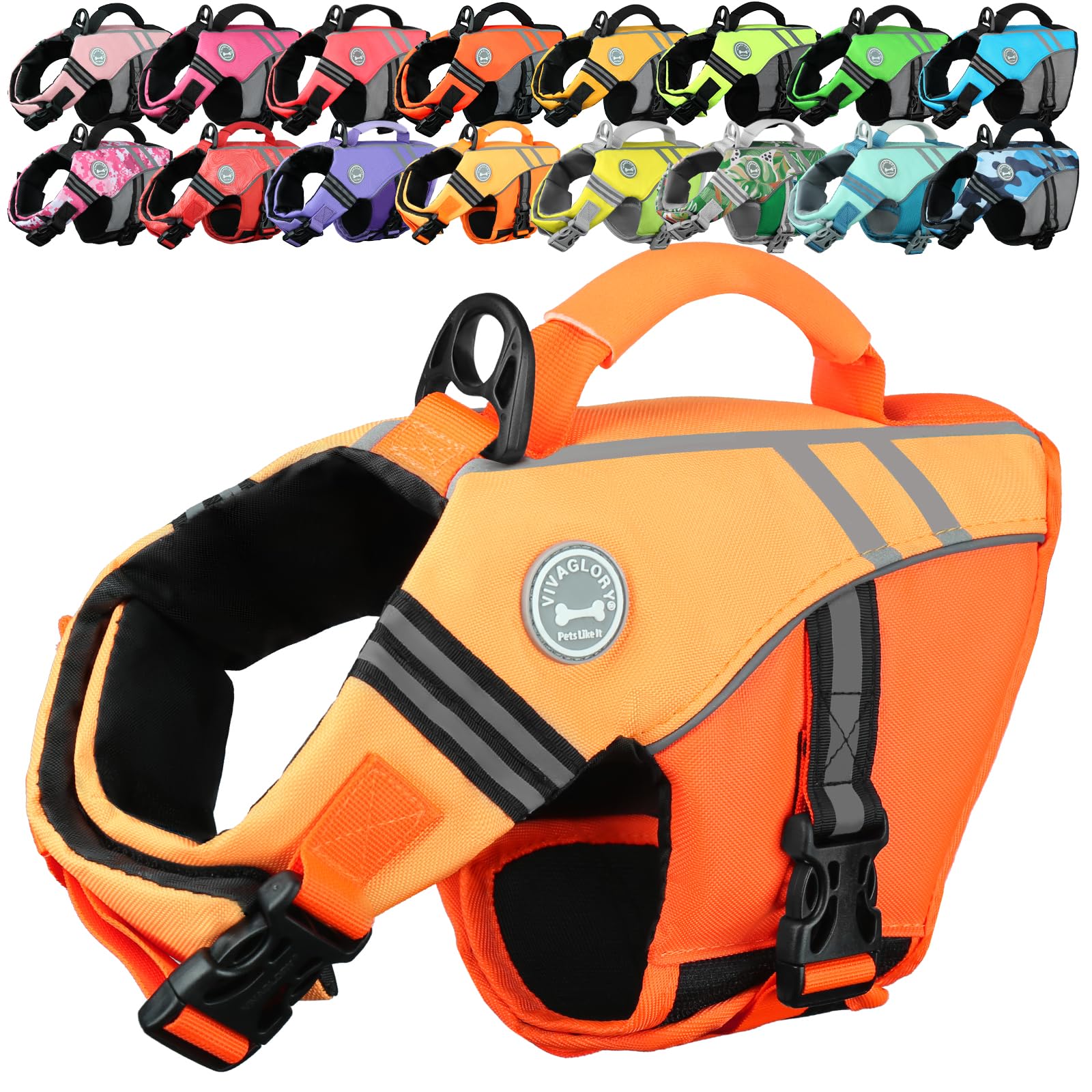 VIVAGLORY Sports Style Hundeschwimmweste, Rettungswesten Für Hunde Bootfahren, Auftrieb & Schwimmhilfe, Schwimmweste