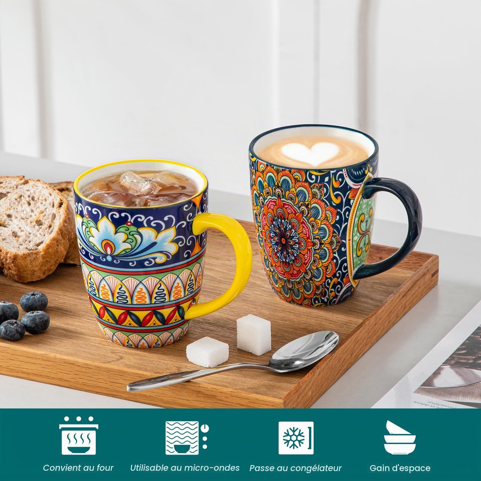 vancasso SIMI Lot de 6 Tasses à Café en Porcelaine (360ml) - Mugs avec Anse pour Thé, Café, Lait, Cappuccino - Résistant au Lave-vaisselle et Micro-ondes - Design Bohème Chic