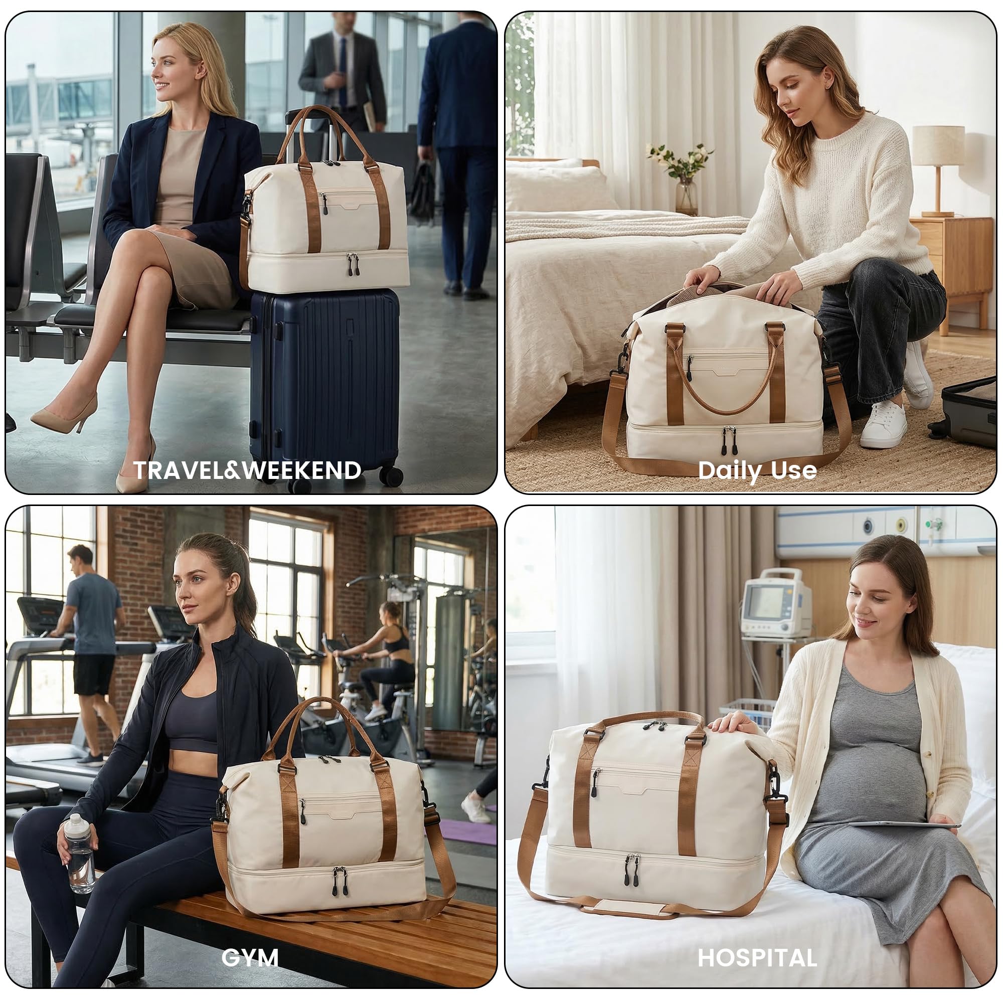 TANTOMI Borsa da viaggio, Bianco panna, Classico