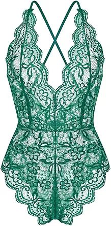 ZSWDXX Women Lingerie Bodysuit Babydoll One Piece Lace Halter Teddy Chemise Sleepwear